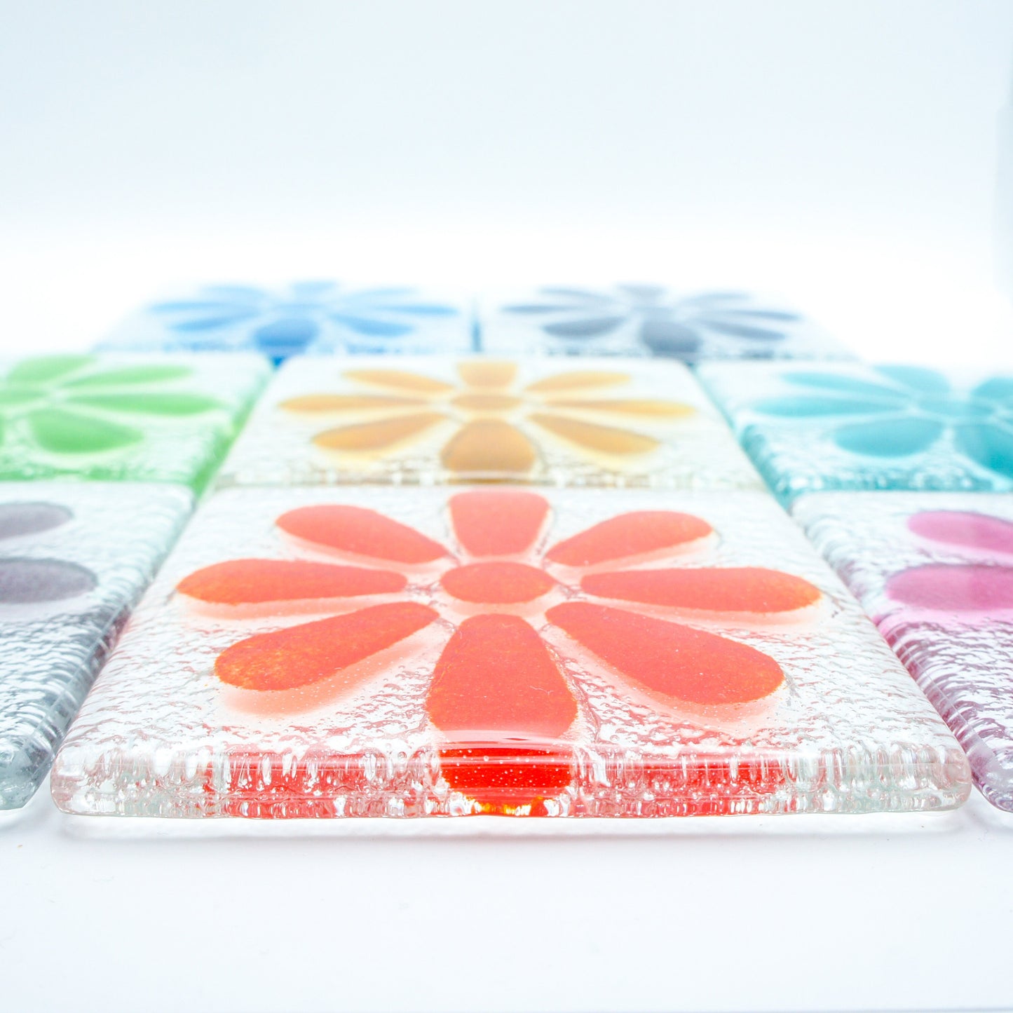 2 Daisy Glass Coasters, Choose the colours, fused glass flower coasters, sea glass daisy coasters, fused glass tableware, matt adkins