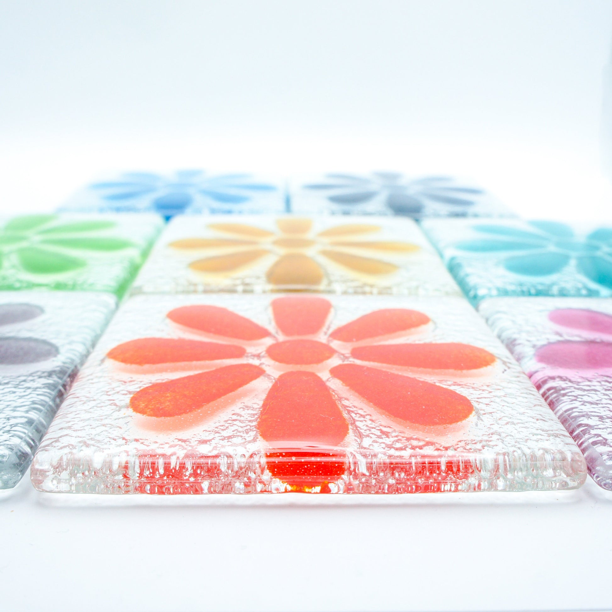 2 Daisy Glass Coasters, Choose the colours, fused glass flower coasters, sea glass daisy coasters, fused glass tableware, matt adkins