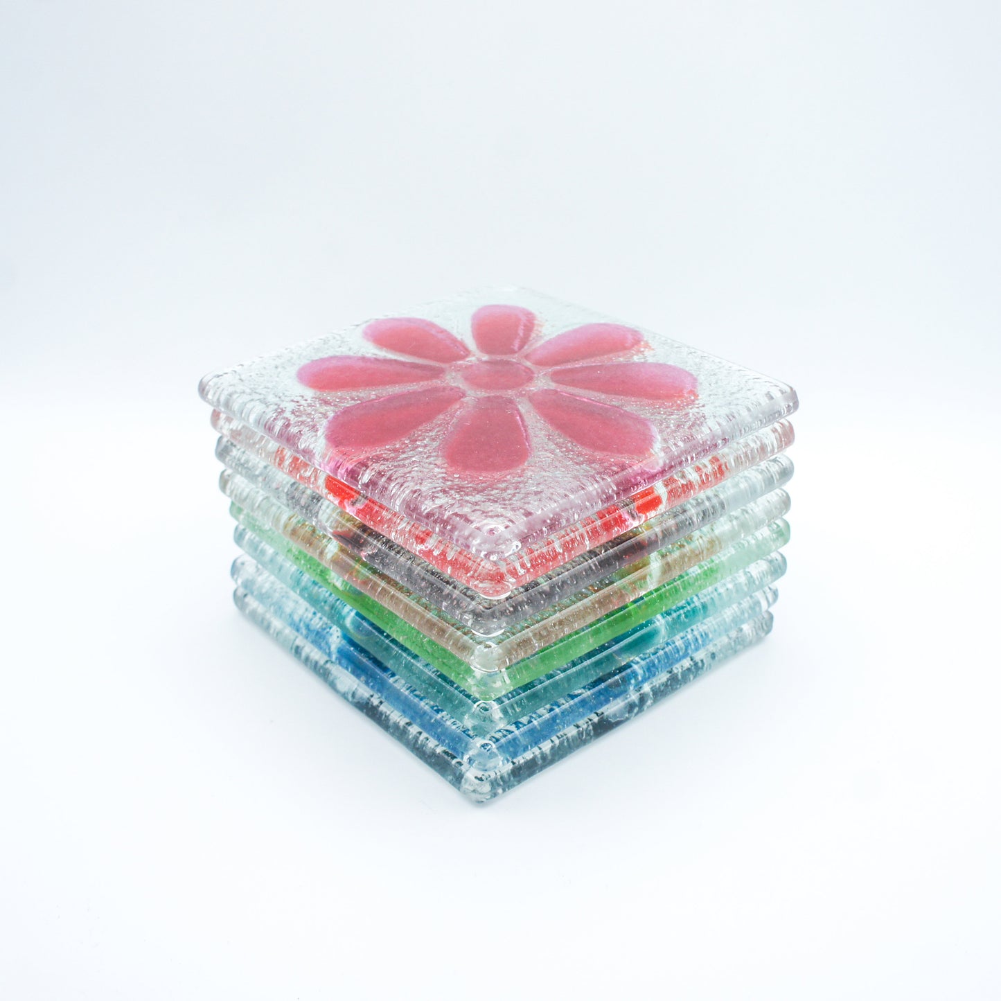 4 Daisy Coasters 10x10cm(4x4"), Choose colours, fused glass flower coasters, sea glass daisy coasters, matt adkins