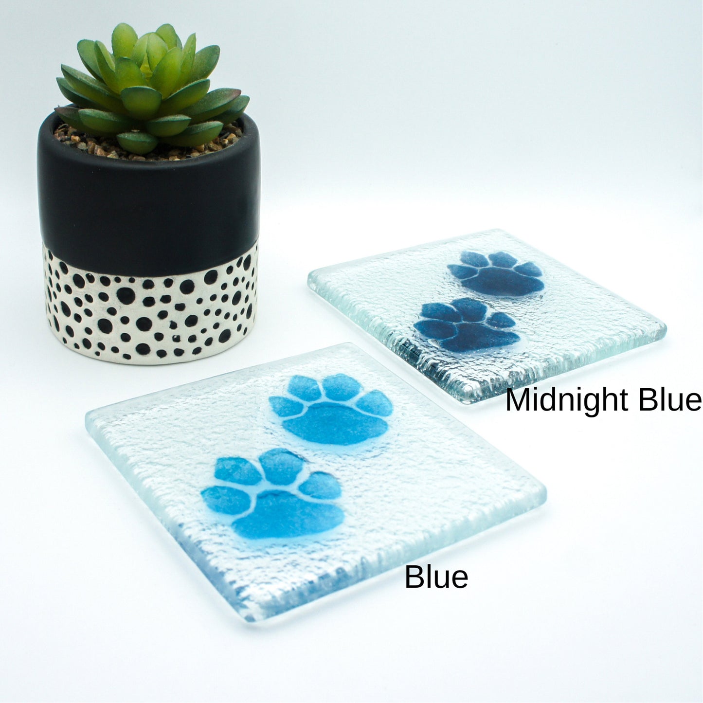 2 Paw Print Coasters, Choose the colours, Set of 2 fused glass paw print coasters, paw coasters, fused glass coasters, matt adkins