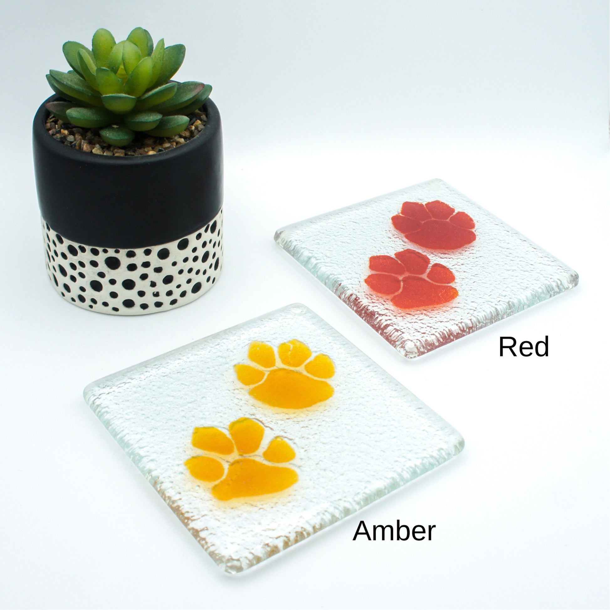 2 Paw Print Coasters, Choose the colours, Set of 2 fused glass paw print coasters, paw coasters, fused glass coasters, matt adkins