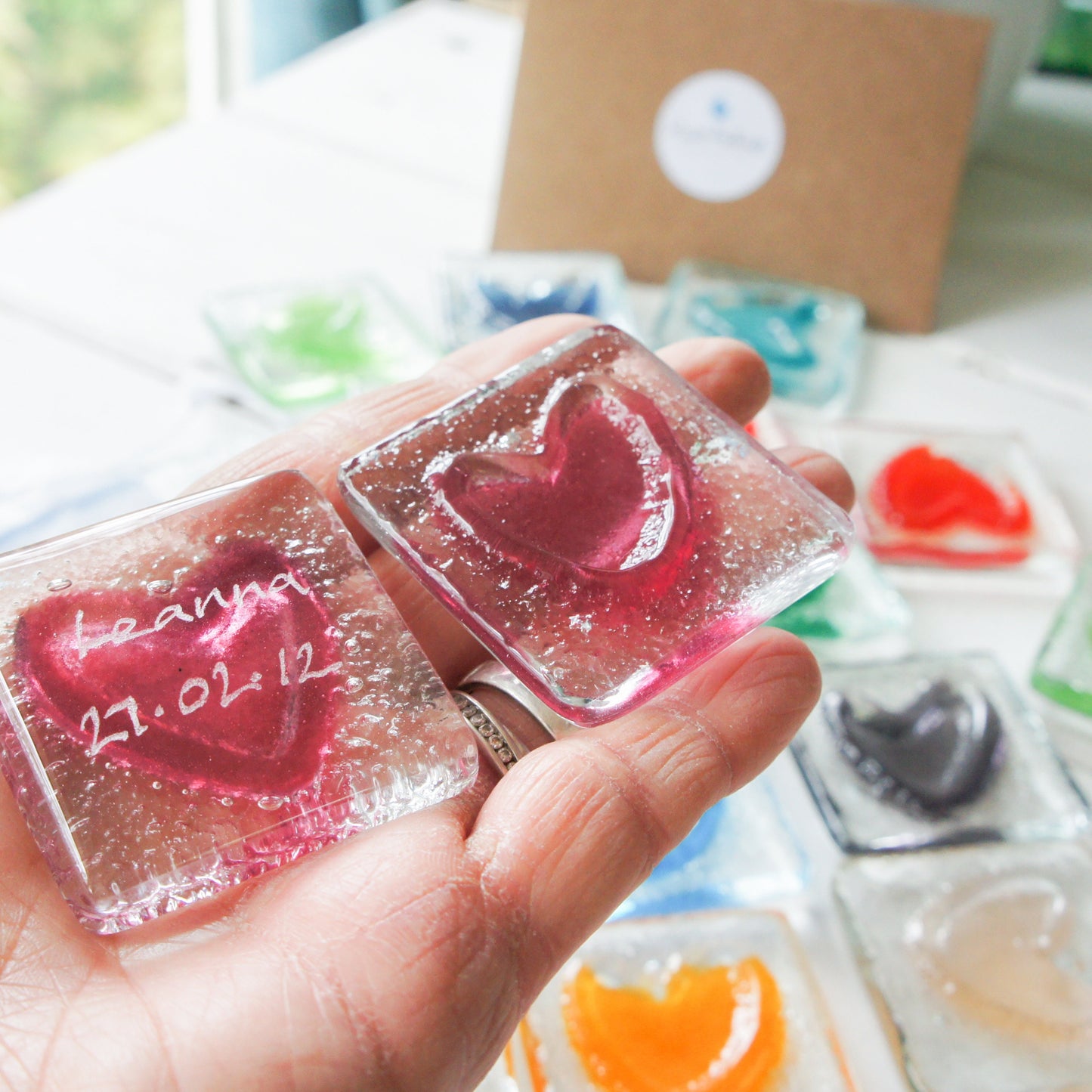 Fused Glass Heart Pocket Hug letterbox gift thinking of you gift best friend gift worry stone glass art mental health gift wellbeing hug in a box miss you miscarriage gift love engraved, bridesmaid