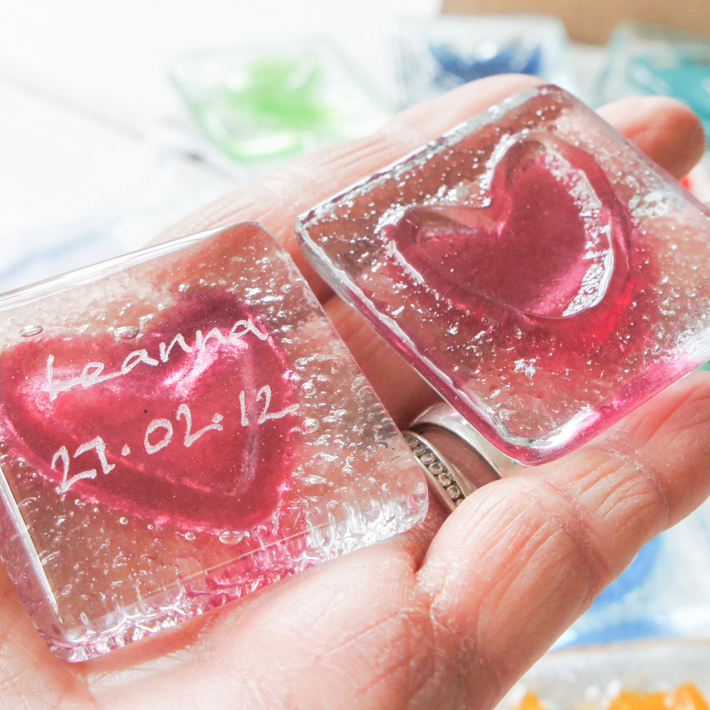 Fused Glass Heart Pocket Hug letterbox gift thinking of you gift best friend gift worry stone glass art mental health gift wellbeing hug in a box miss you miscarriage gift love engraved, bridesmaid