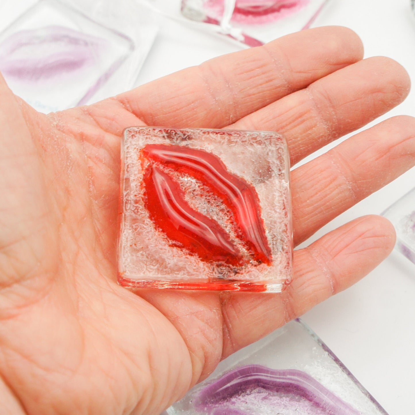 Fused Glass Kiss Lips Pocket Hug Engraved I love you girlfriend gift boyfriend gift teenage girl gift sea glass art 1st anniversary bridesmaid gifts cheap gifts wedding favours