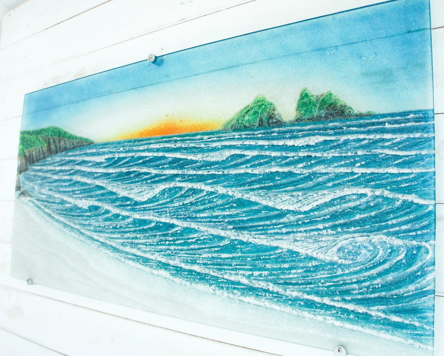 glass sunset art
extra large wall art
fused glass large
landscape wall art
blue wall decor
textured wall art
wall hanging
wall sulpture
housewarming gifts
wedding present
glass art wall panel
teal modern art
aqua gallery wall