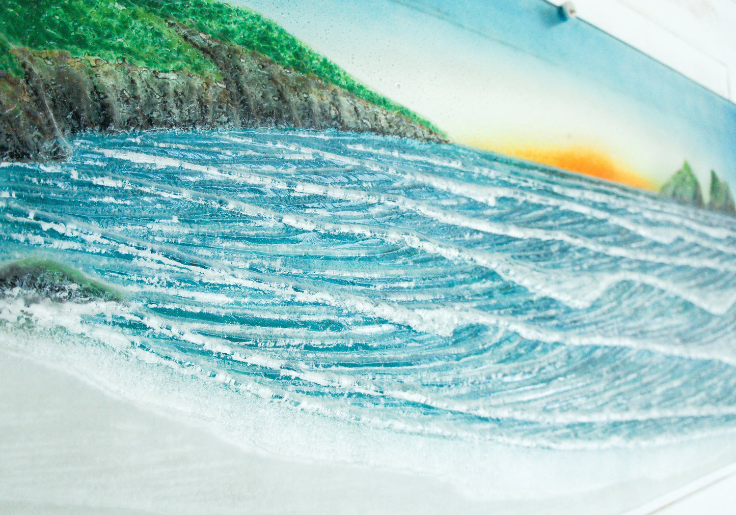 glass sunset art
extra large wall art
fused glass large
landscape wall art
blue wall decor
textured wall art
wall hanging
wall sulpture
housewarming gifts
wedding present
glass art wall panel
teal modern art
aqua gallery wall