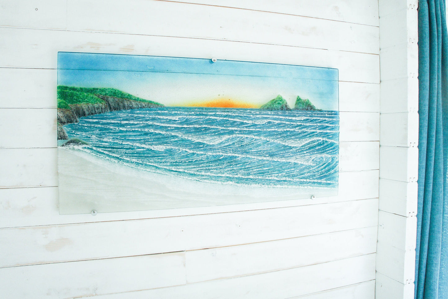glass sunset art
extra large wall art
fused glass large
landscape wall art
blue wall decor
textured wall art
wall hanging
wall sulpture
housewarming gifts
wedding present
glass art wall panel
teal modern art
aqua gallery wall