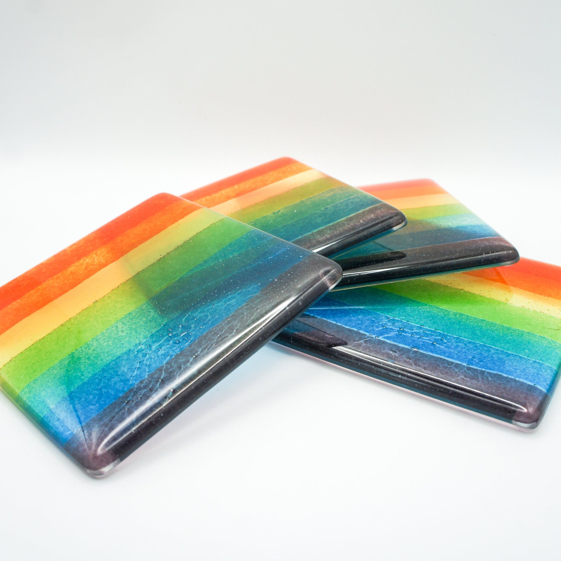 set of 4 Fused Glass Rainbow Coasters, Colourful Fused Glass Coasters, unique handmade coasters gifts 10cm(4), rainbow lgbtq pride glass