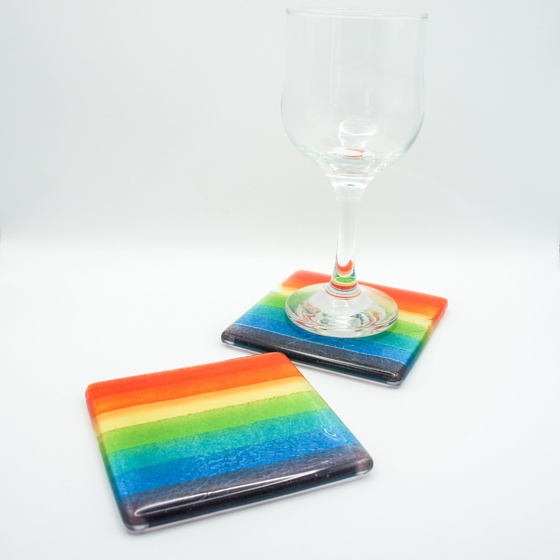 set of 4 Fused Glass Rainbow Coasters, Colourful Fused Glass Coasters, unique handmade coasters gifts 10cm(4), rainbow lgbtq pride glass