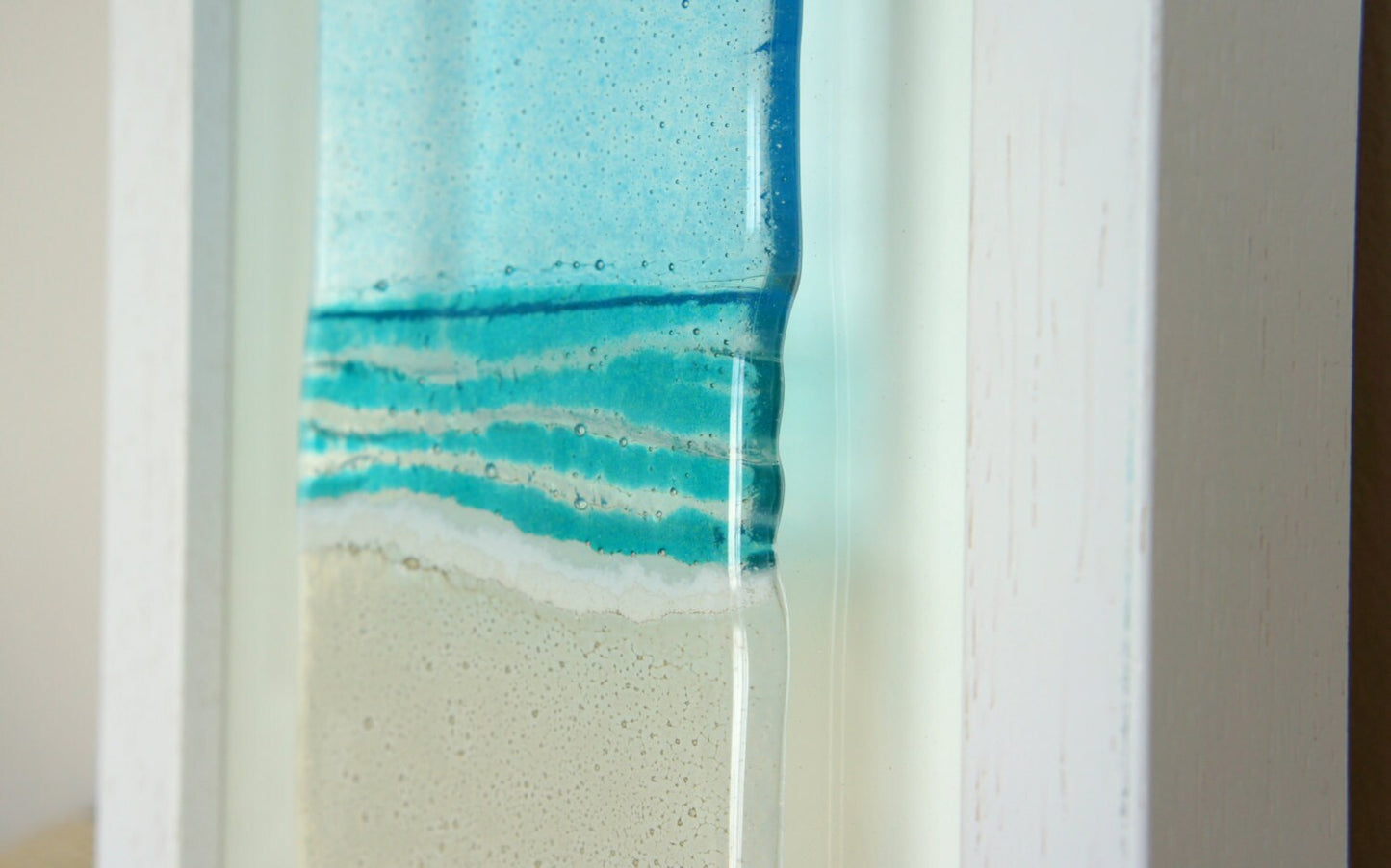 Turquoise Portrait Beach Fused Glass Frame 18x34cm(13x7"), Seascape Glass Framed Picture, fused glass wall art, coastal artwork