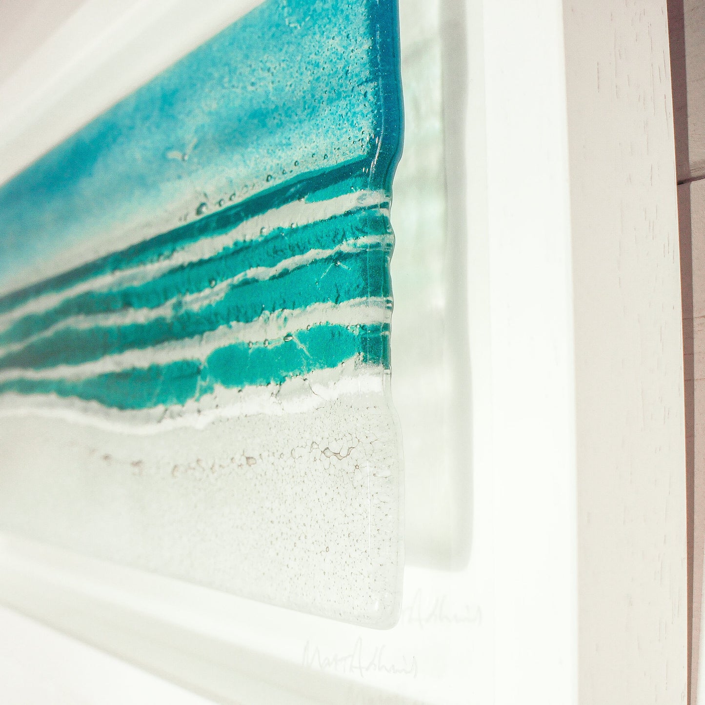 Landscape Beach Frame (45cmx25cm/18x10"), Panoramic Turquoise Teal Beach Fused Glass Wall Art, framed wall art, panoramic wall art