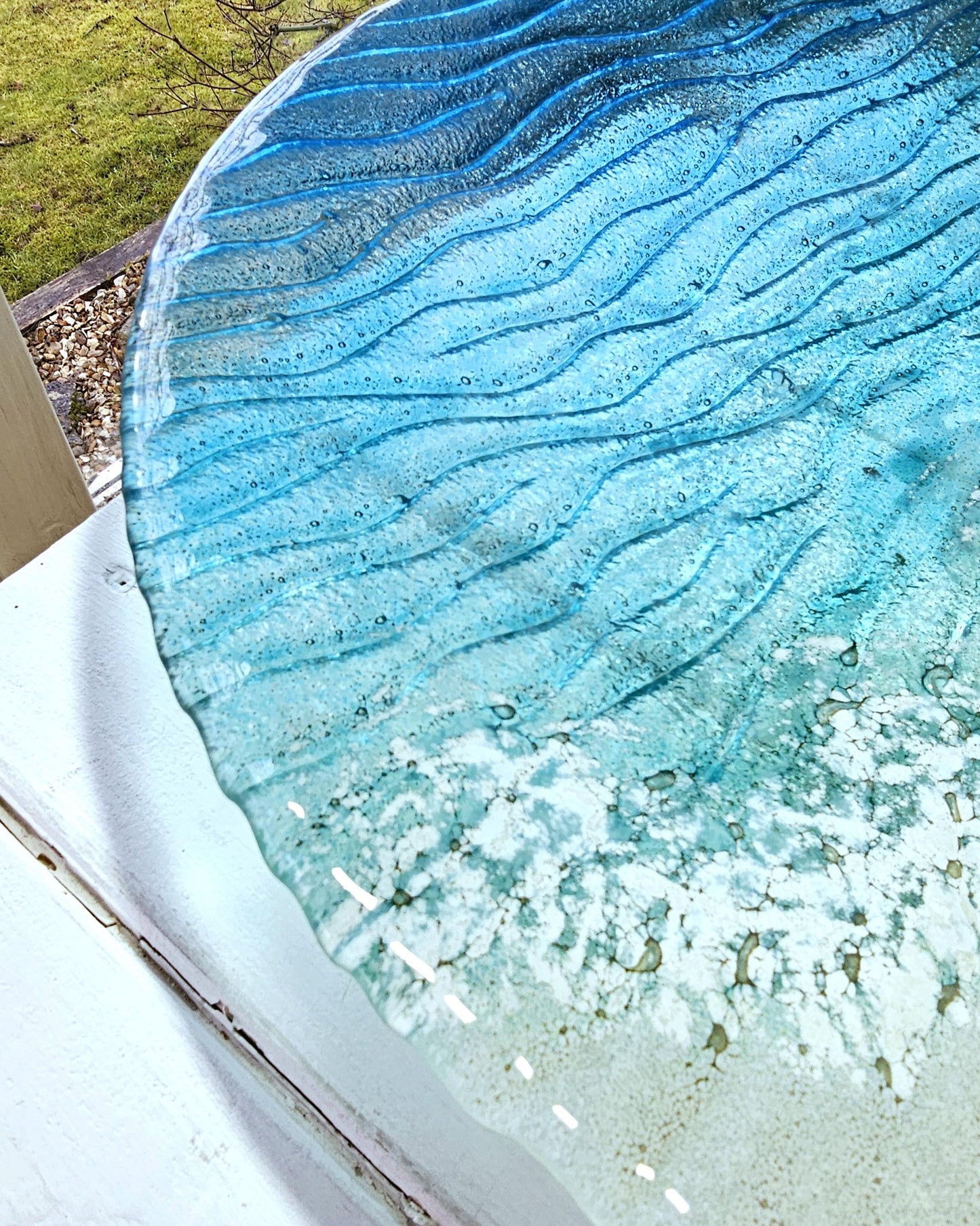 Paradise Glass Bowl 44cm(1/2"), Turquoise Blue Seabed Beach Fused Glass Fruit Bowl, wedding present, dining table centerpiece