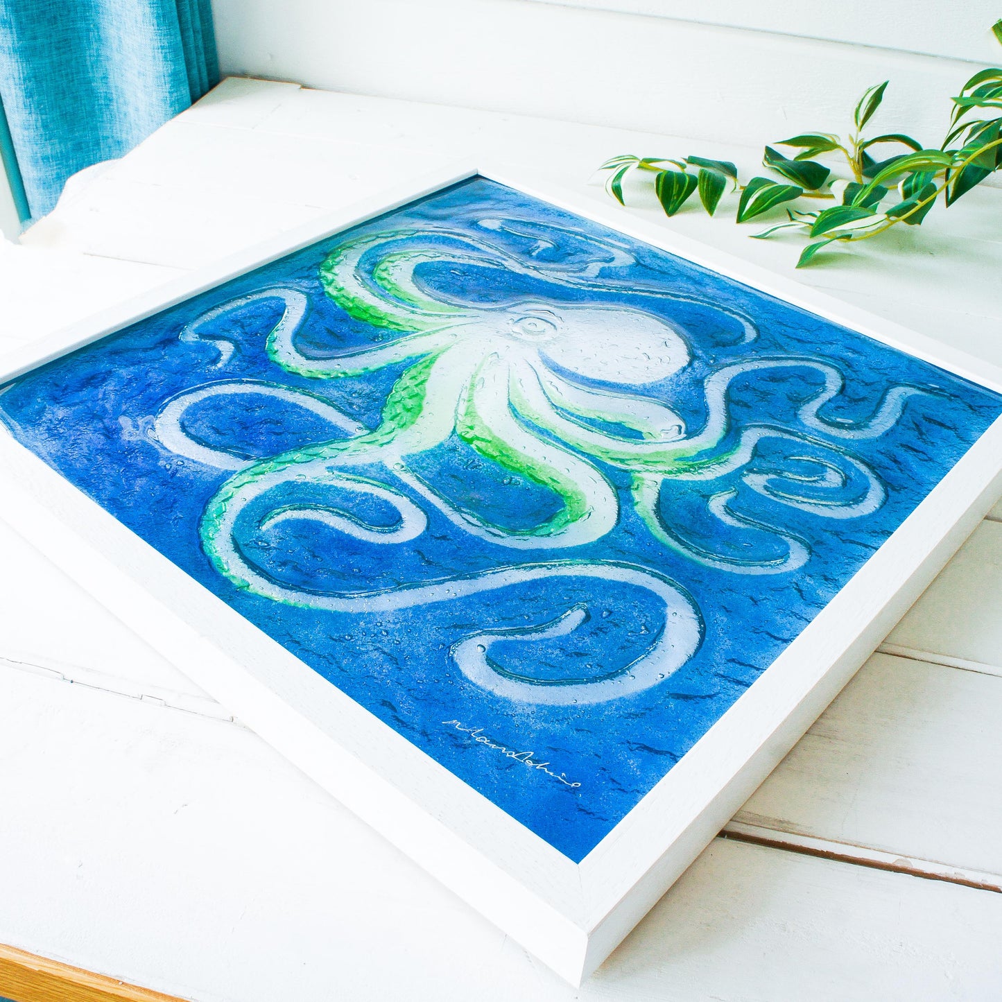 framed fused glass
fused glass wall art
Octopus Glass Art
extra lage wall art
glass wall decor
office wall art
framed picture
bathroom decor
wall hanging
art prints
new home gift
sea glass art
blue wall art
bathroom pictures