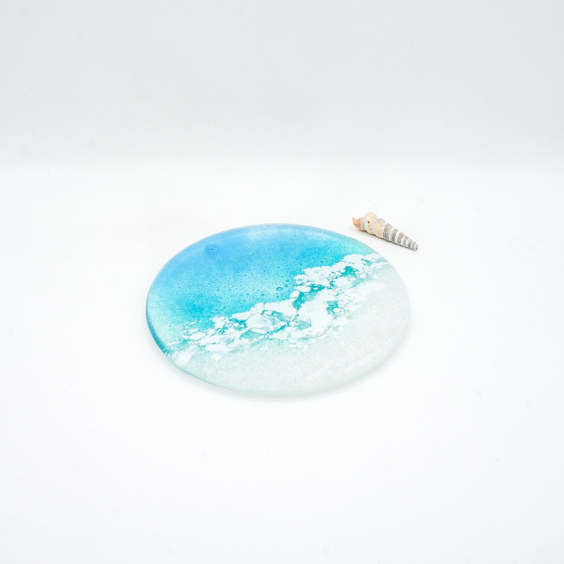 beach fused glass coaster
round coaster coastal
handmade coaster sailing
tile coaster teal
house warming gift
beach house decor
set of 2 coasters
gift for her
handmade glass
seaside gifts
sea glass art
coffee table decor
nautical decor