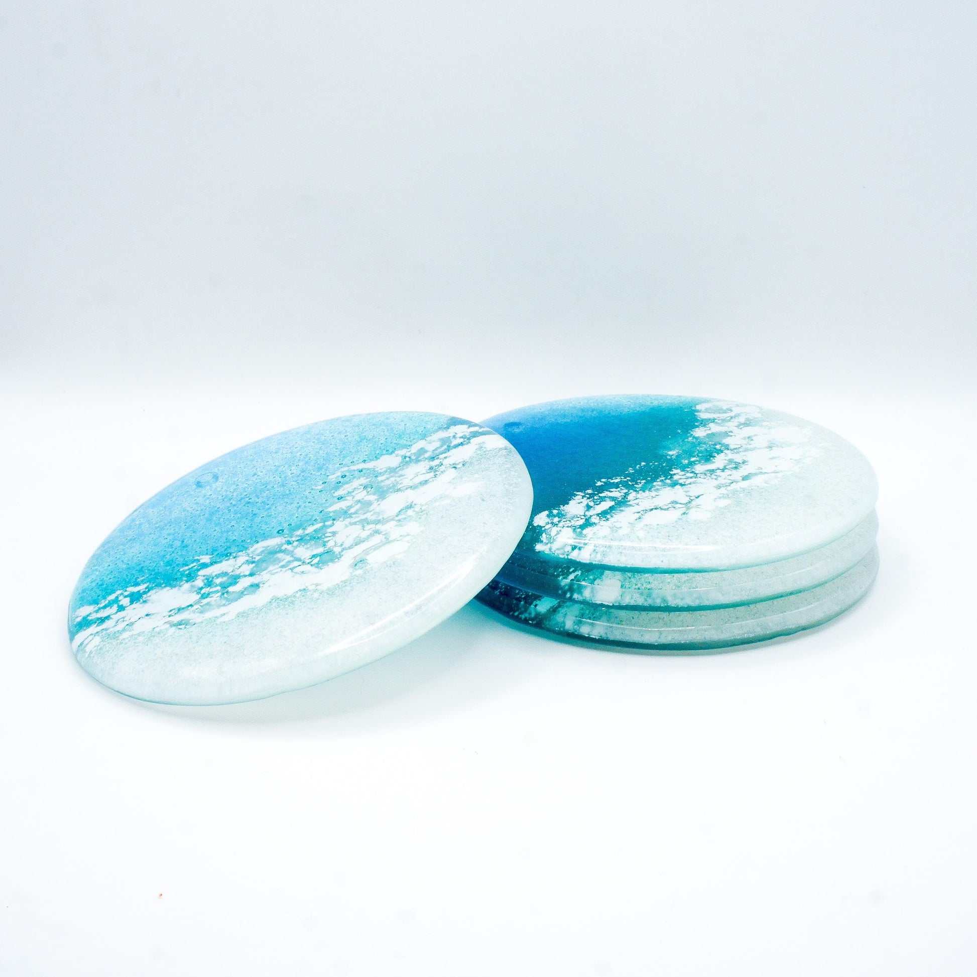 beach fused glass coaster
round coaster coastal
handmade coaster sailing
tile coaster teal
house warming gift
beach house decor
set of 2 coasters
gift for her
handmade glass
seaside gifts
sea glass art
coffee table decor
nautical decor
