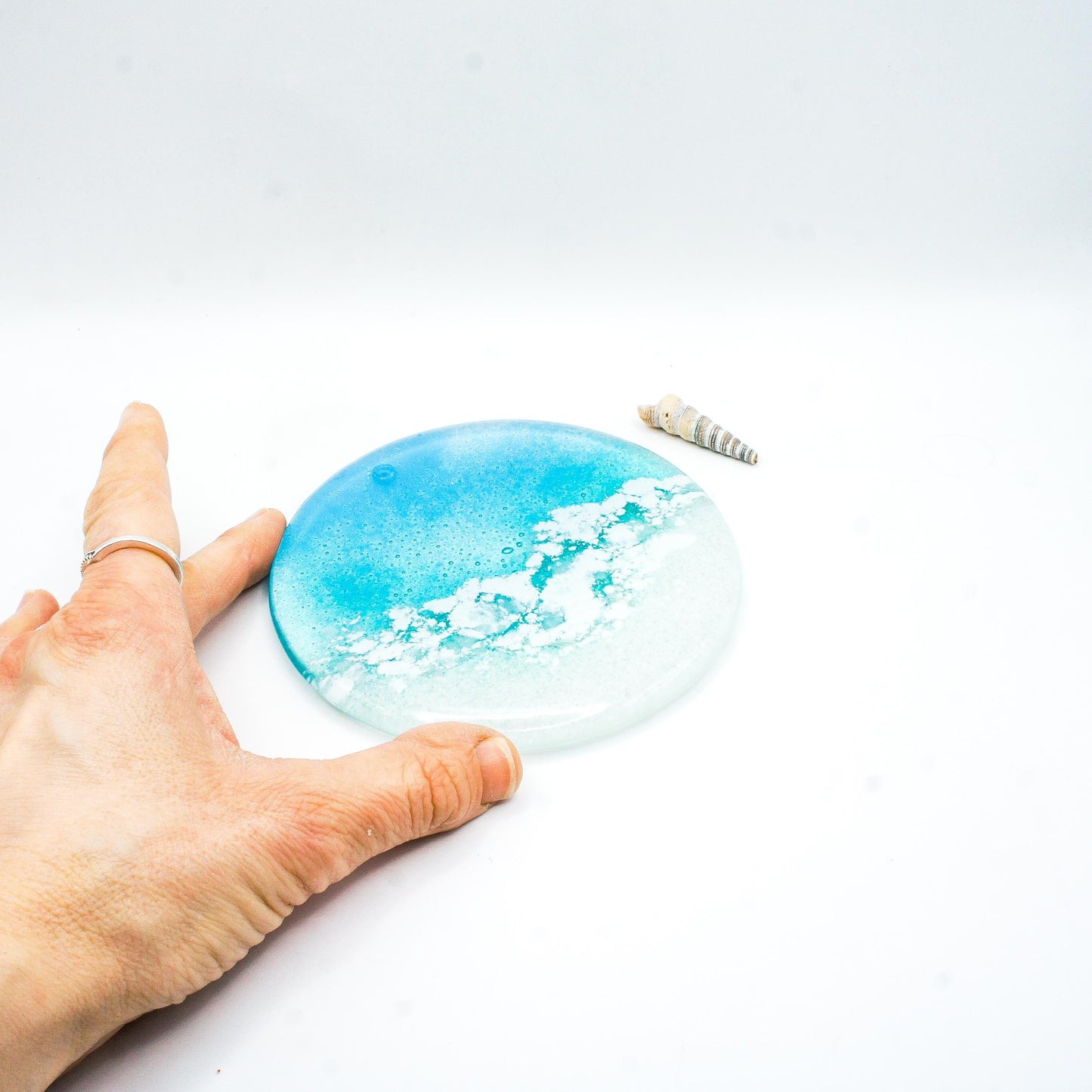 beach fused glass coaster
round coaster coastal
handmade coaster sailing
tile coaster teal
house warming gift
beach house decor
set of 2 coasters
gift for her
handmade glass
seaside gifts
sea glass art
coffee table decor
nautical decor