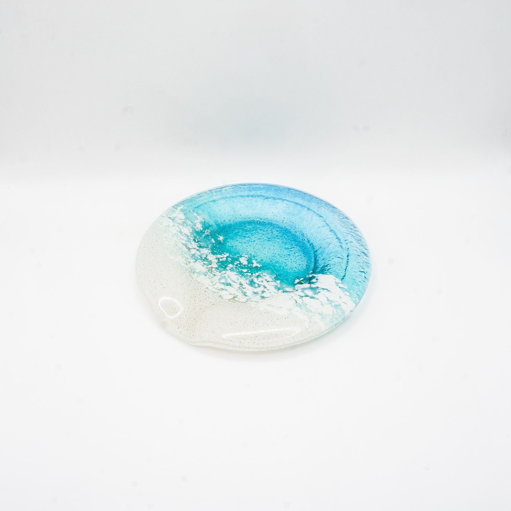 round beach fused glass teal spoon rest, kitchenware, kitchen décor, beach gift idea, housewarming gift, kitchen accessories, nautical gifts, new home gift, anniversary gift, beach home décor, unique gift