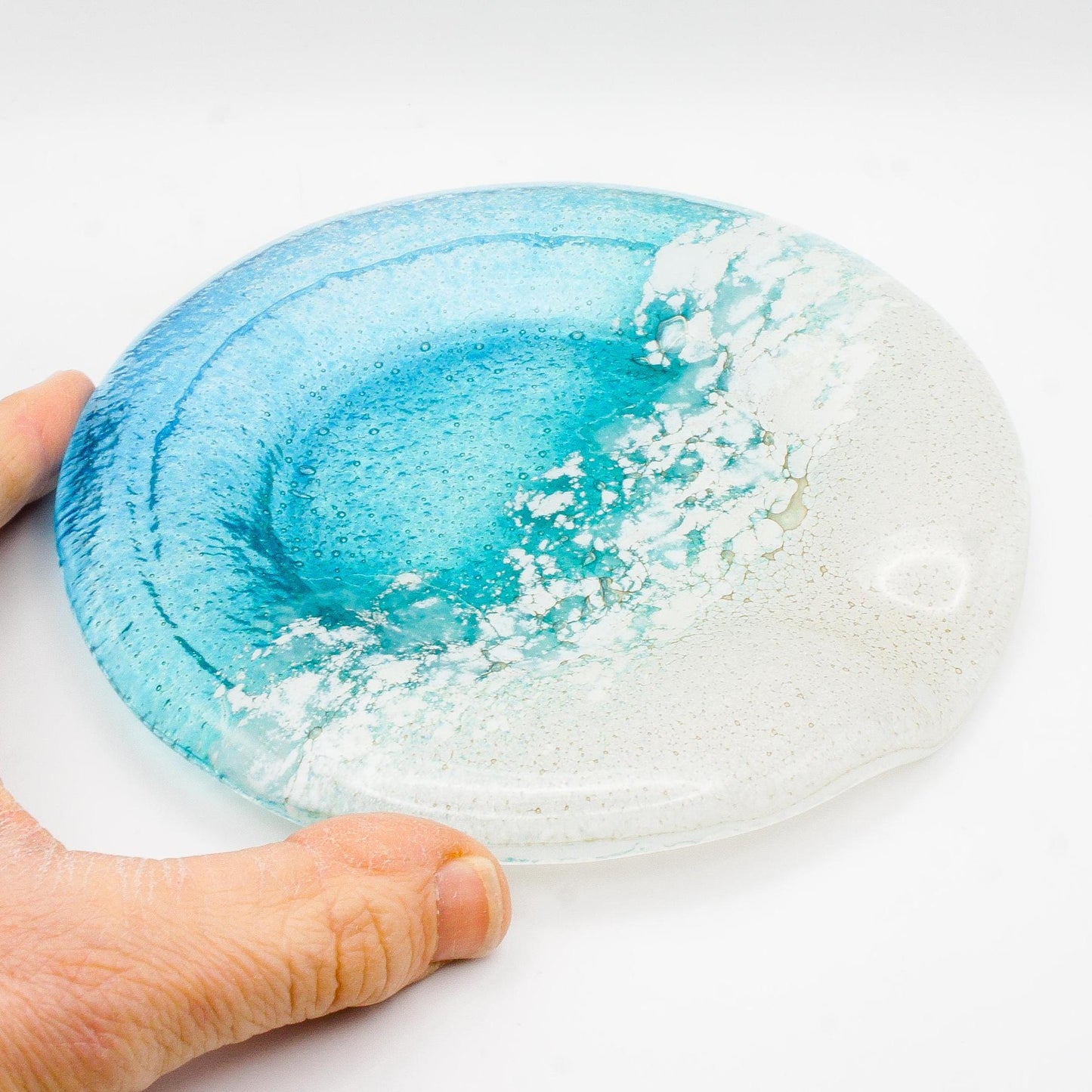 round beach fused glass teal spoon rest, kitchenware, kitchen décor, beach gift idea, housewarming gift, kitchen accessories, nautical gifts, new home gift, anniversary gift, beach home décor, unique gift