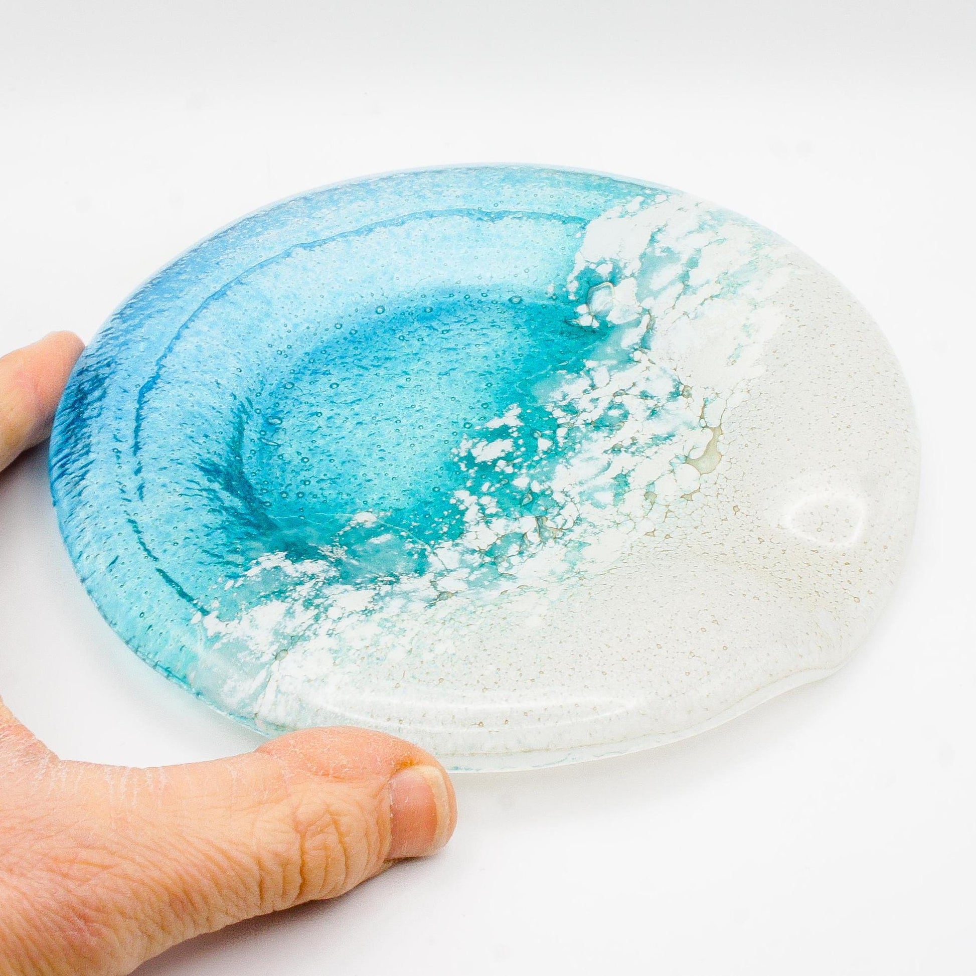 round beach fused glass teal spoon rest, kitchenware, kitchen décor, beach gift idea, housewarming gift, kitchen accessories, nautical gifts, new home gift, anniversary gift, beach home décor, unique gift