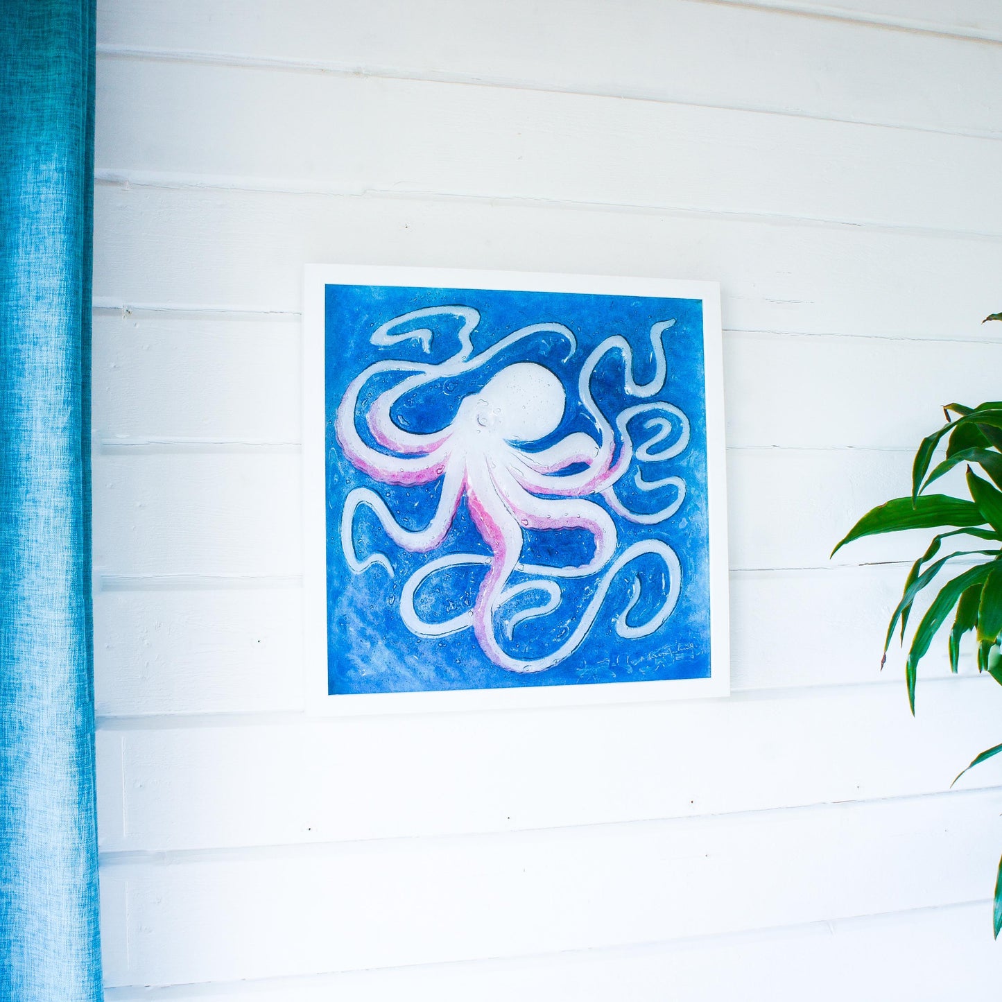 pink octopus frame square, 3d wall art, framed art, bathroom wall art, picture frame, cherry wall art, animal prints, home decor, sea glass, pink decor