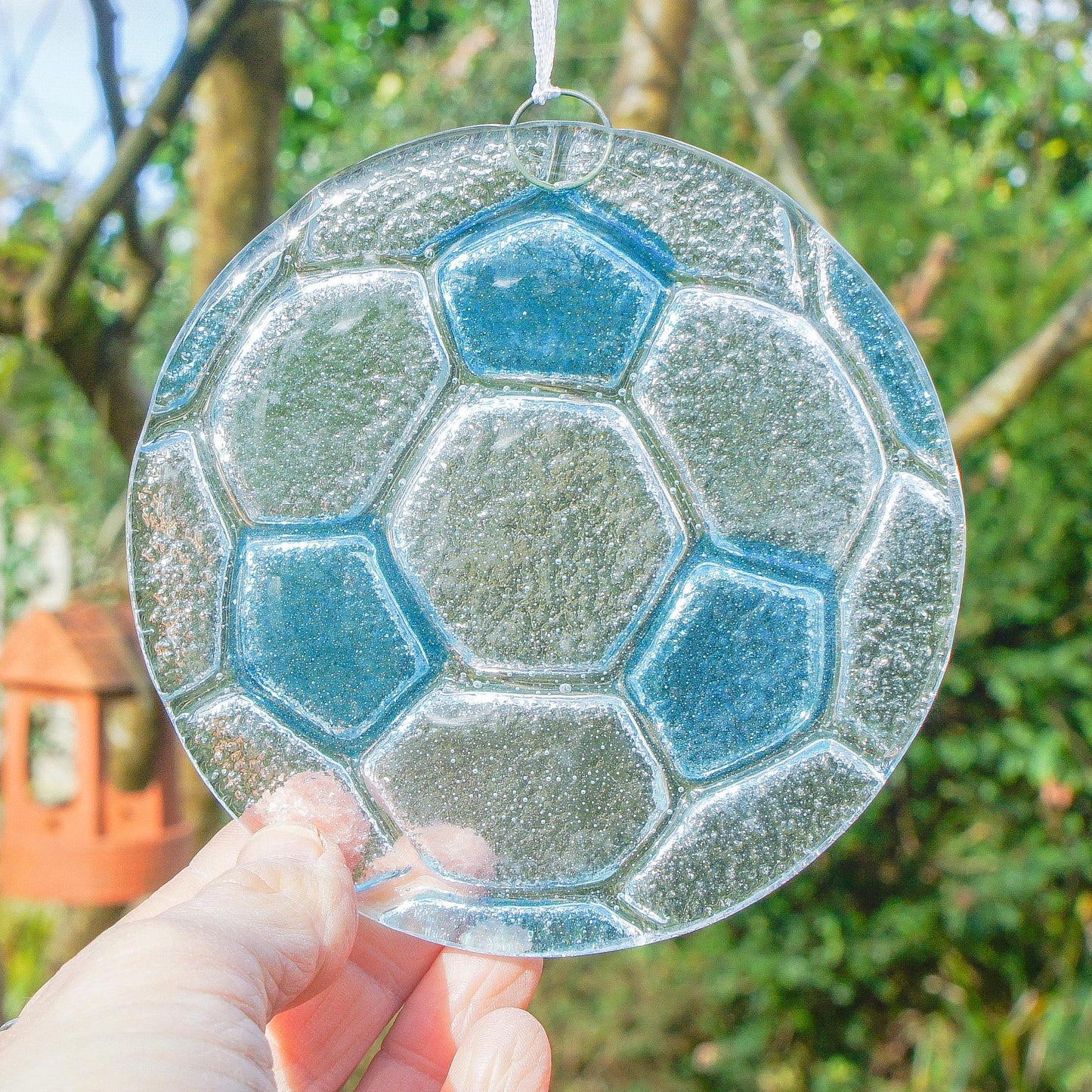 blue circle suncatcher football fused glass
boyfriend gift
brother gift
Glass Suncatcher
grandad gift
daddy gift
Football Glass
small gifts for him
soccer sun catcher
garden art red
red football present
red football gifts
sea glass art