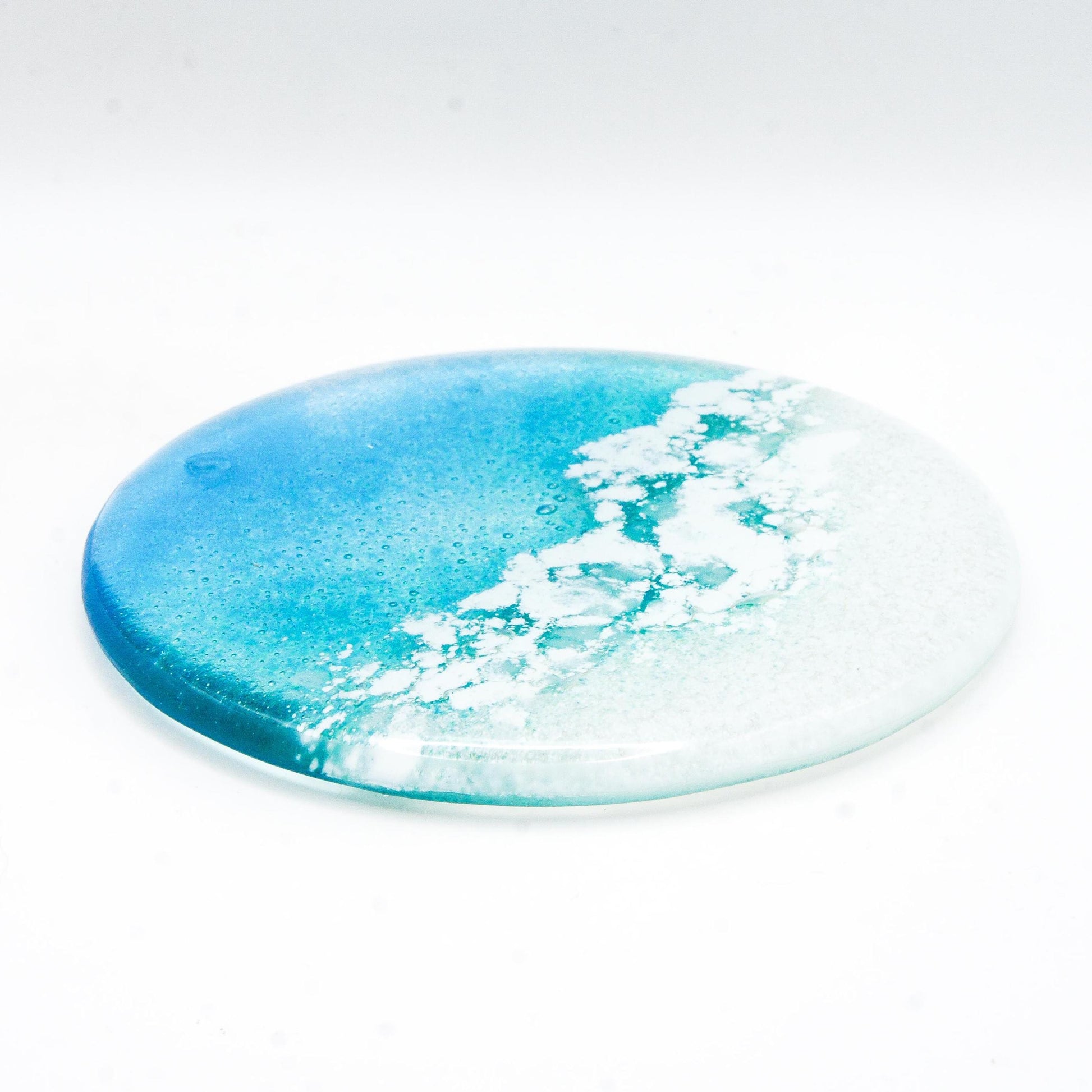 beach fused glass coaster
round coaster coastal
handmade coaster sailing
tile coaster teal
house warming gift
beach house decor
set of 2 coasters
gift for her
handmade glass
seaside gifts
sea glass art
coffee table decor
nautical decor