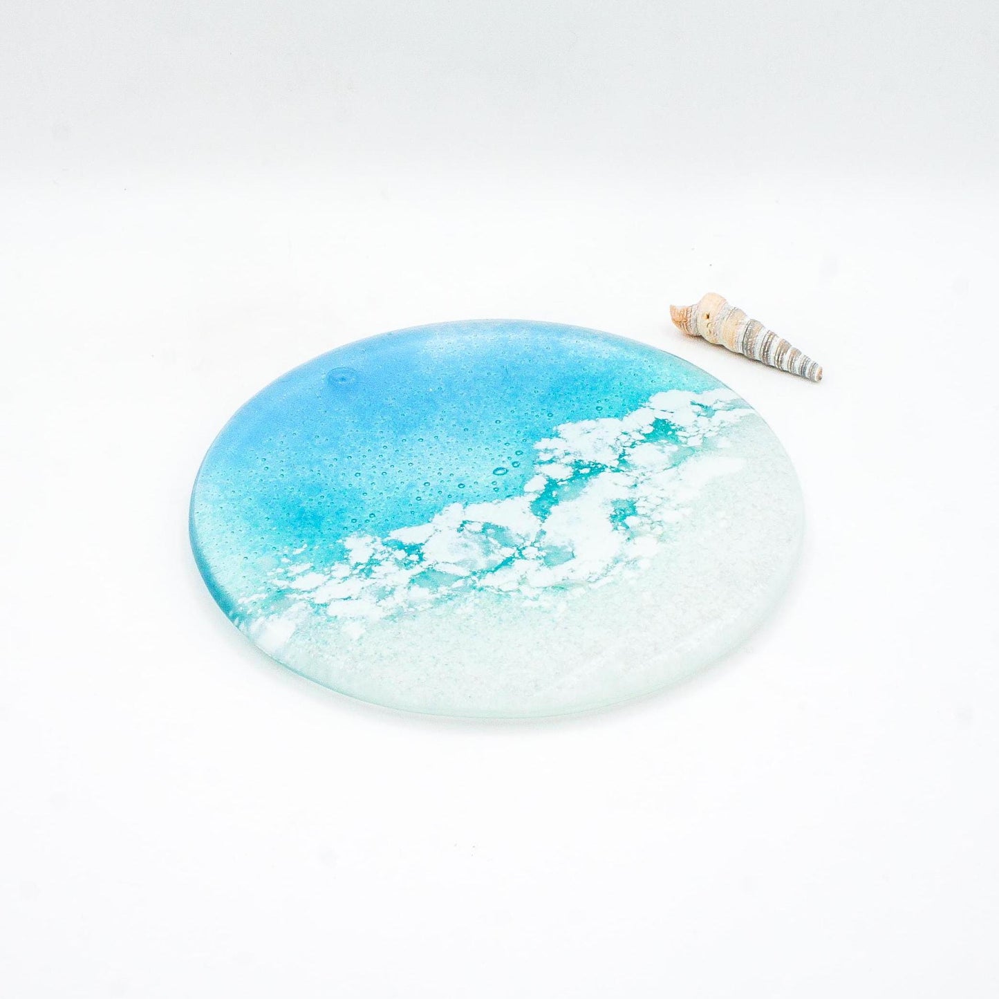 beach fused glass coaster
round coaster coastal
handmade coaster sailing
tile coaster teal
house warming gift
beach house decor
set of 2 coasters
gift for her
handmade glass
seaside gifts
sea glass art
coffee table decor
nautical decor
