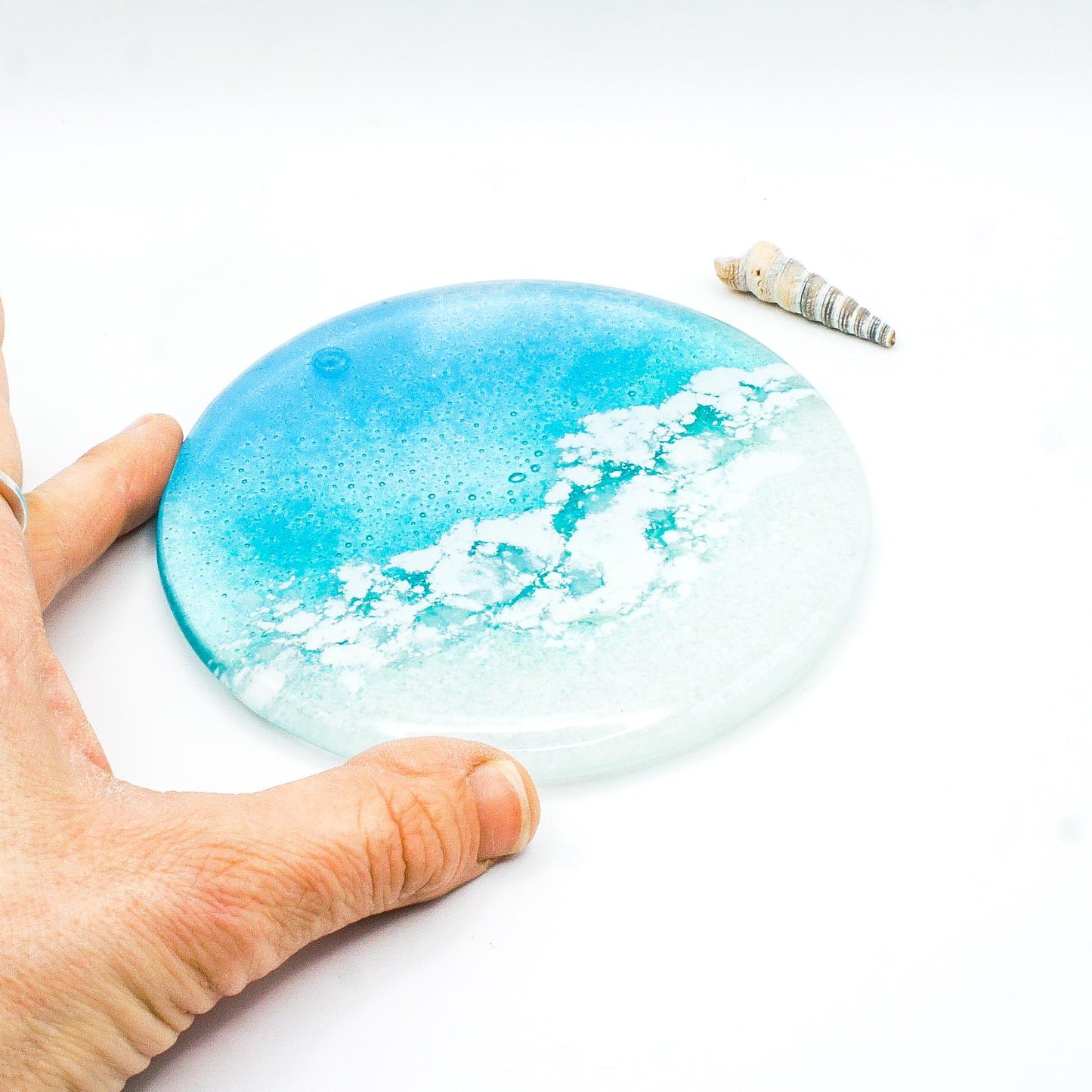 beach fused glass coaster
round coaster coastal
handmade coaster sailing
tile coaster teal
house warming gift
beach house decor
set of 2 coasters
gift for her
handmade glass
seaside gifts
sea glass art
coffee table decor
nautical decor