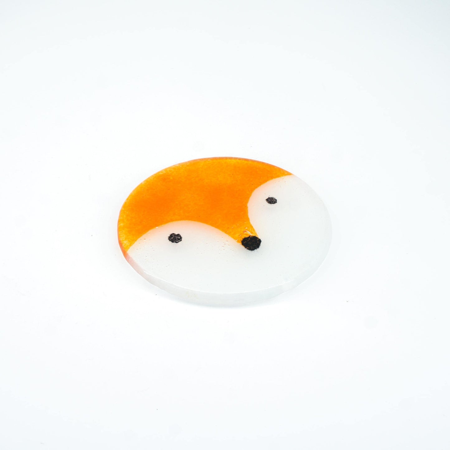 set of 2 round fox face fused glass coasters with white ribbon, Set of 2 Fox Fused Glass Round Coasters 11cm(4 1/3"), fox round coaster orange & white, sea glass art, fox coaster