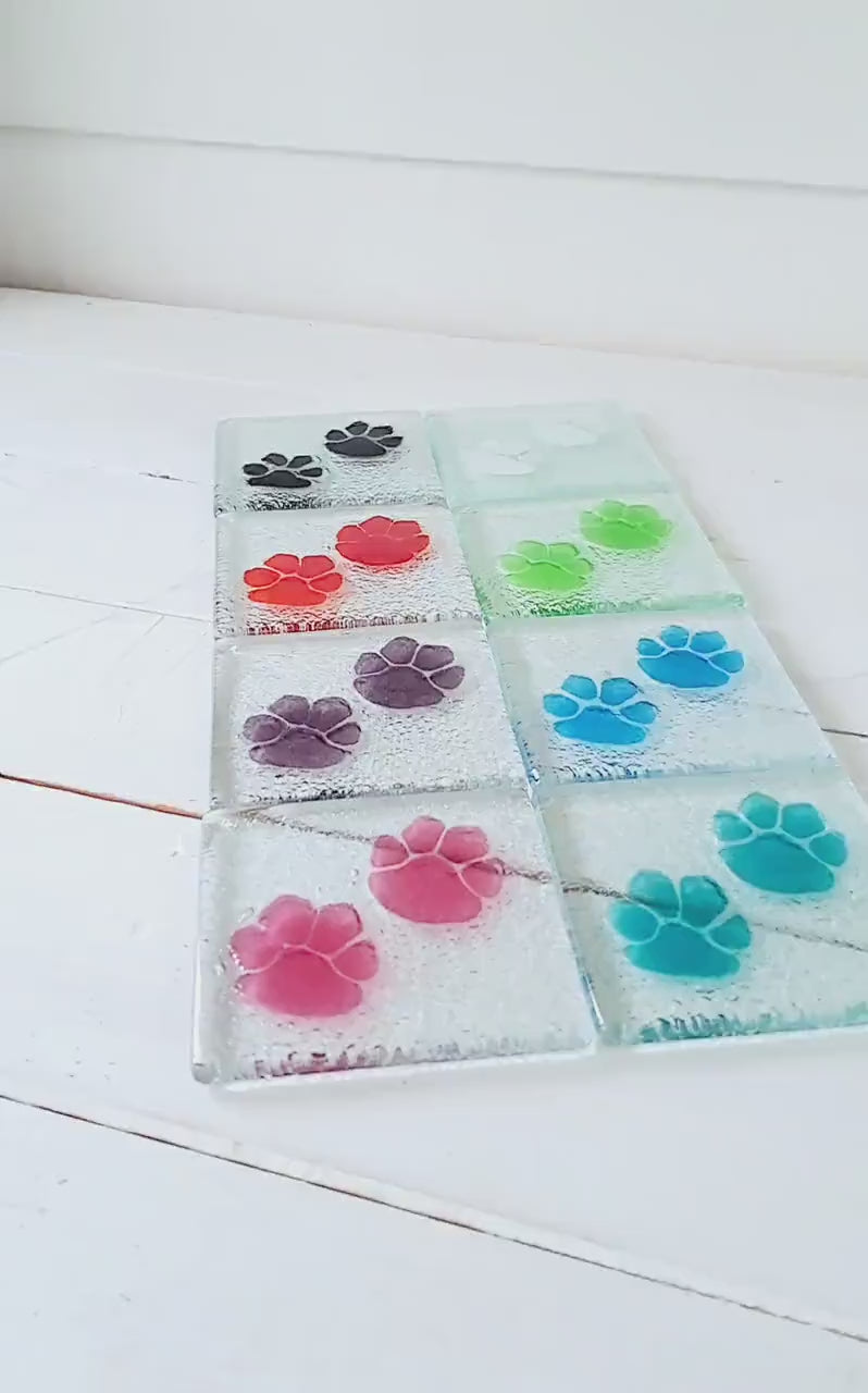 1 Dog Cat Fused Glass Coaster, hostess gift, custom coaster, cat lover gift, sea glass art, animal lover gift, desk decor, furry paw