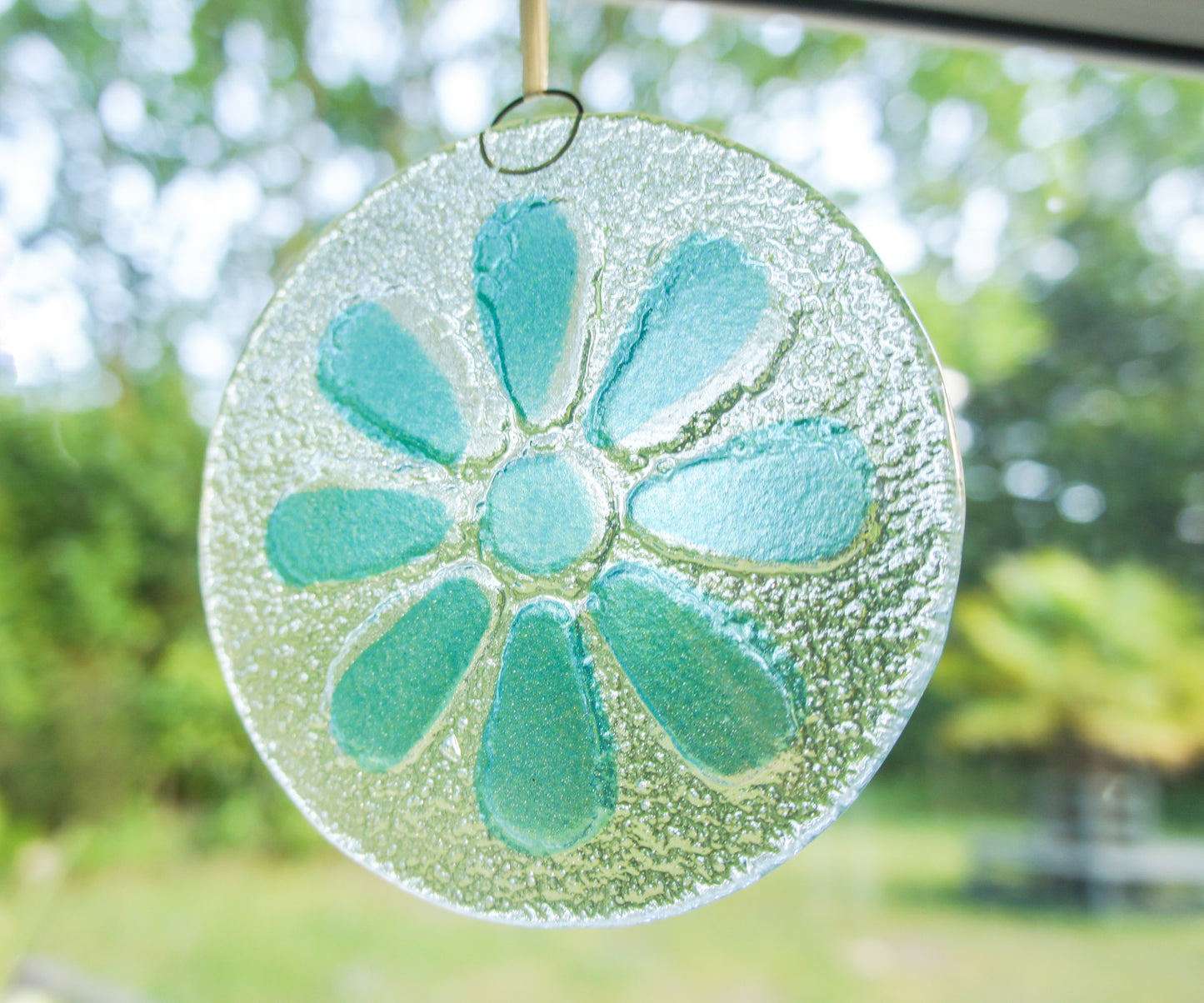 turquoise window hanging flower round glass suncatcher