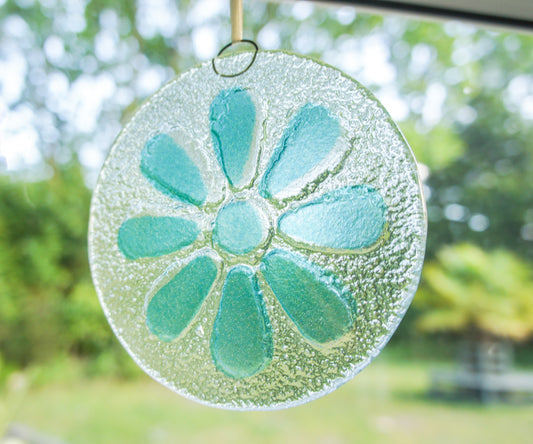 turquoise window hanging flower round glass suncatcher