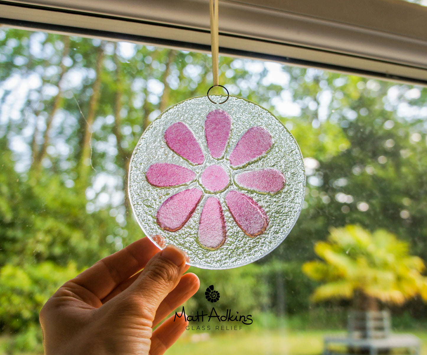 Cherry Daisy Glass Window Hanging Suncatcher - 12cm(5")