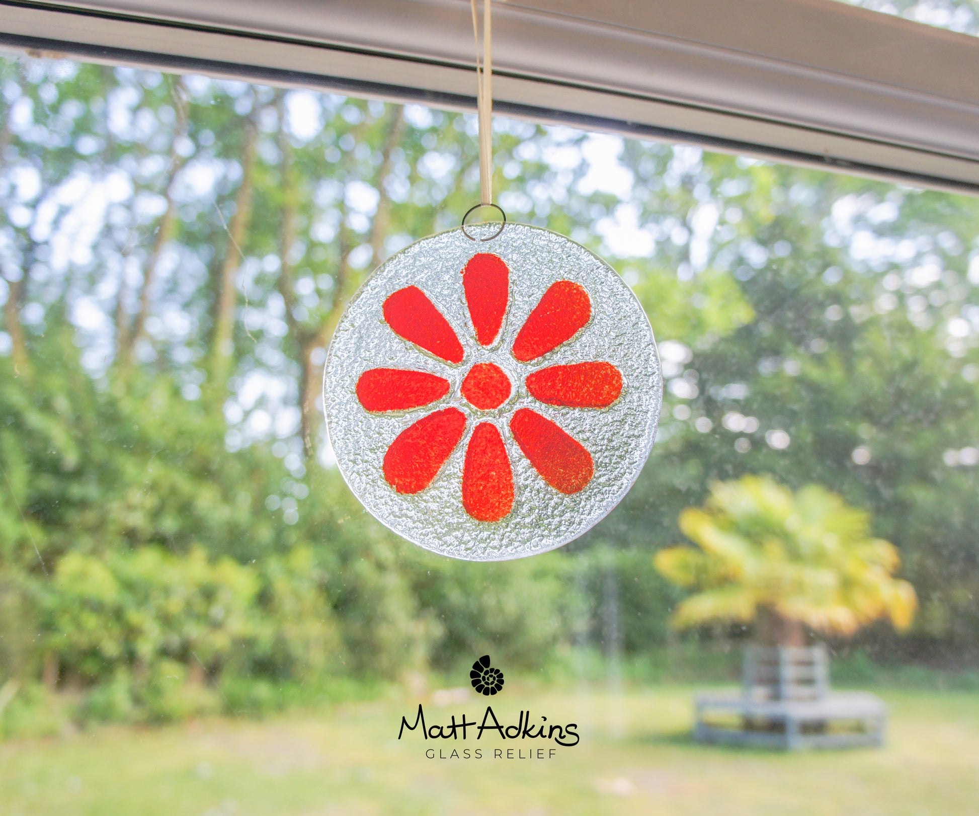 red flower glass suncatcher