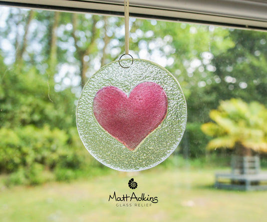 pink love heart glass suncatcher