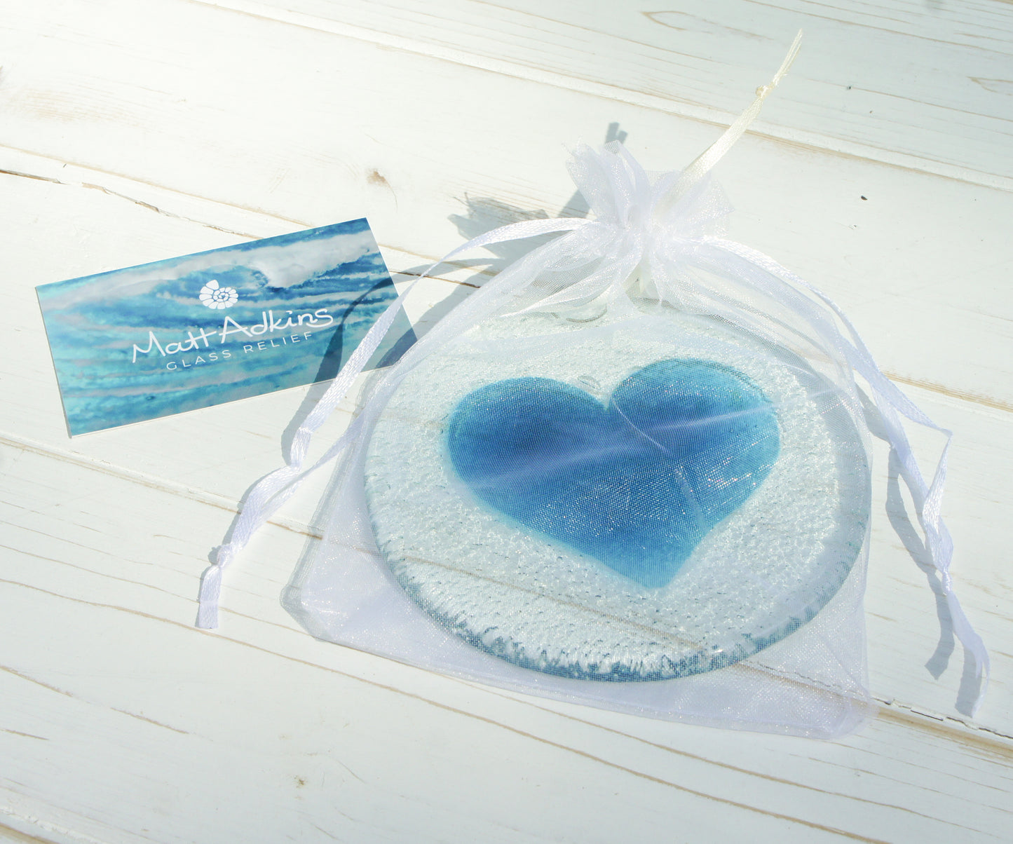 Blue Heart Fused Glass Suncatcher - 12cm(5")