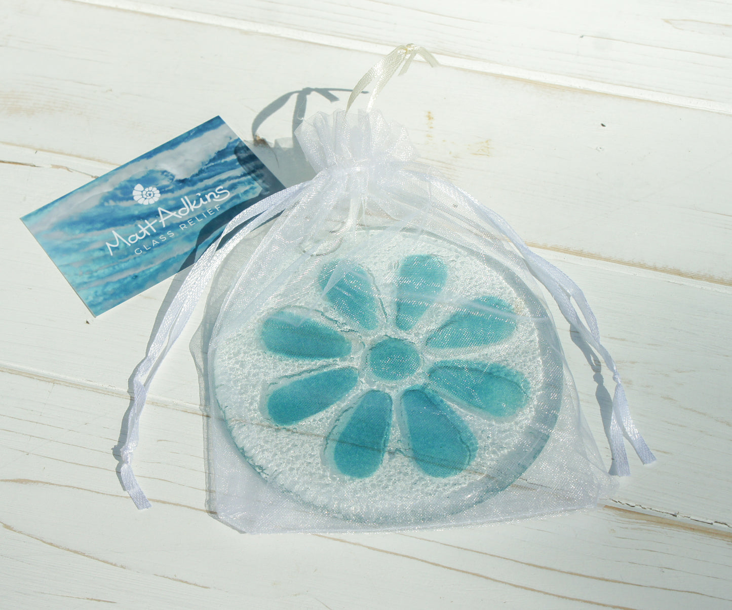 Turquoise Daisy Fused Glass Suncatcher - 12cm(5")