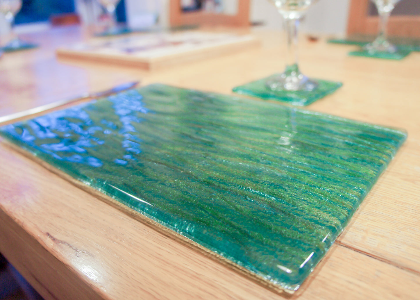 Placemat + Coaster - Seabed Turquoise Placemat 30x20cm(11 3/4 x 8 1/4") + matching coaster 10x10cm (4")