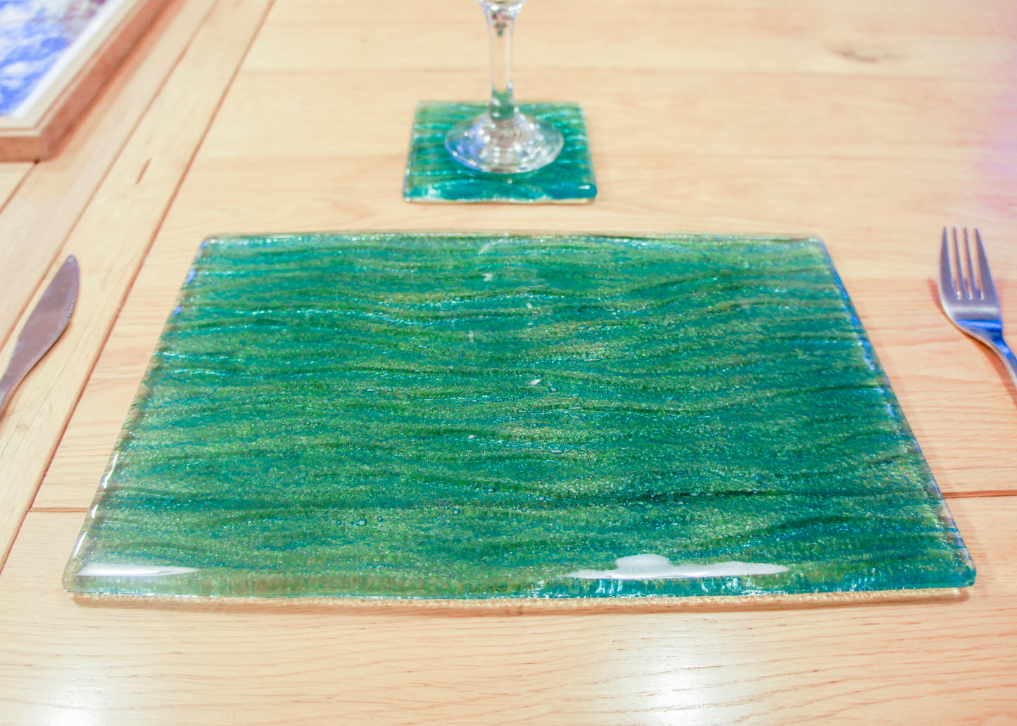 Placemat + Coaster - Seabed Turquoise Placemat 30x20cm(11 3/4 x 8 1/4") + matching coaster 10x10cm (4")
