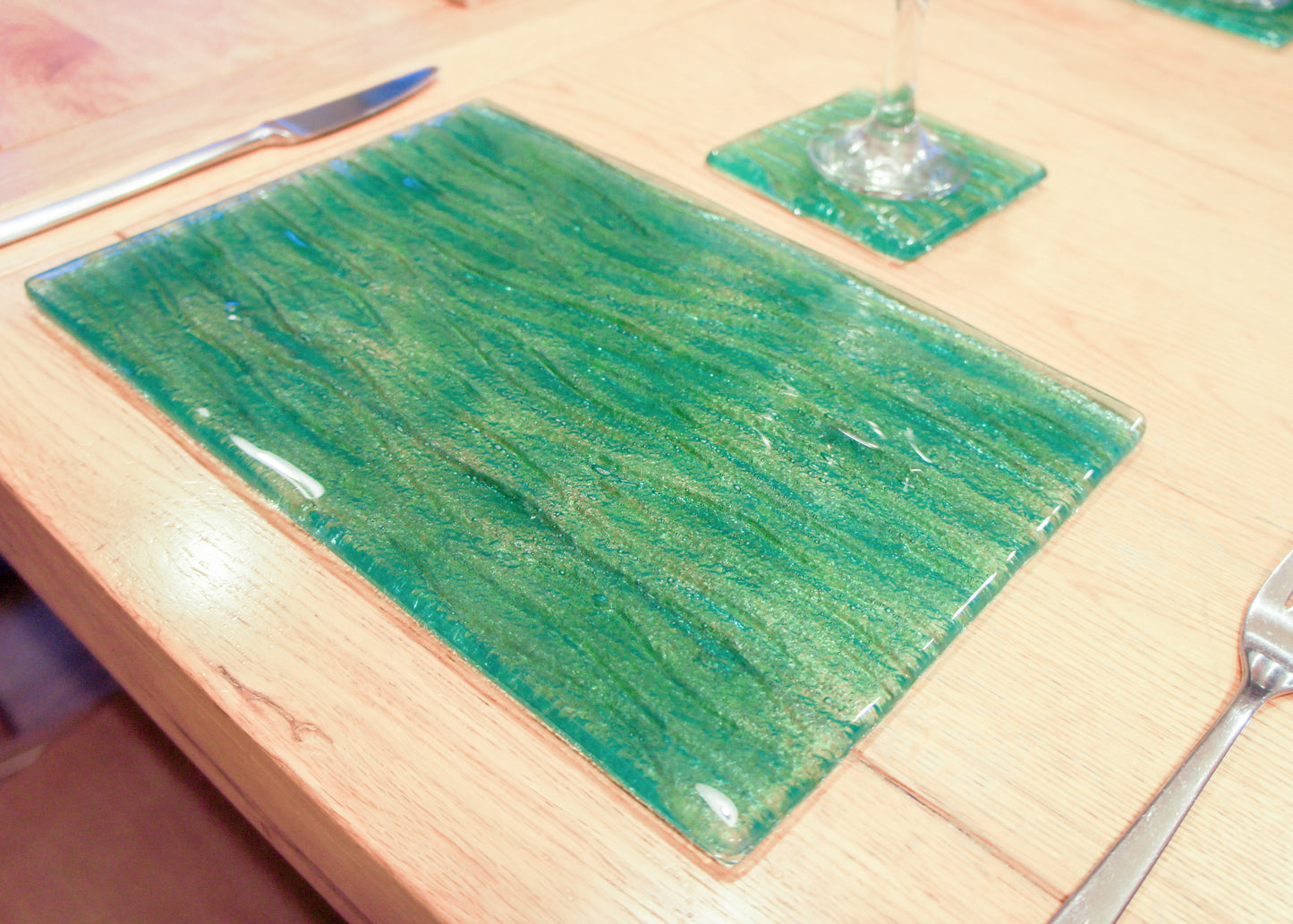 Placemat + Coaster - Seabed Turquoise Placemat 30x20cm(11 3/4 x 8 1/4") + matching coaster 10x10cm (4")