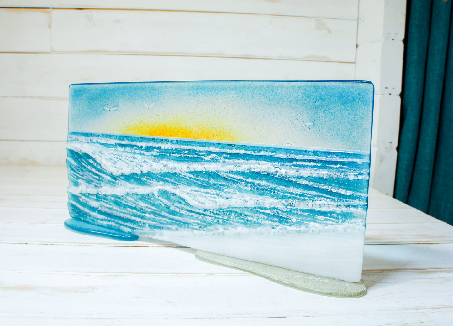 Wave Suncatcher fused glass art 40x20cm