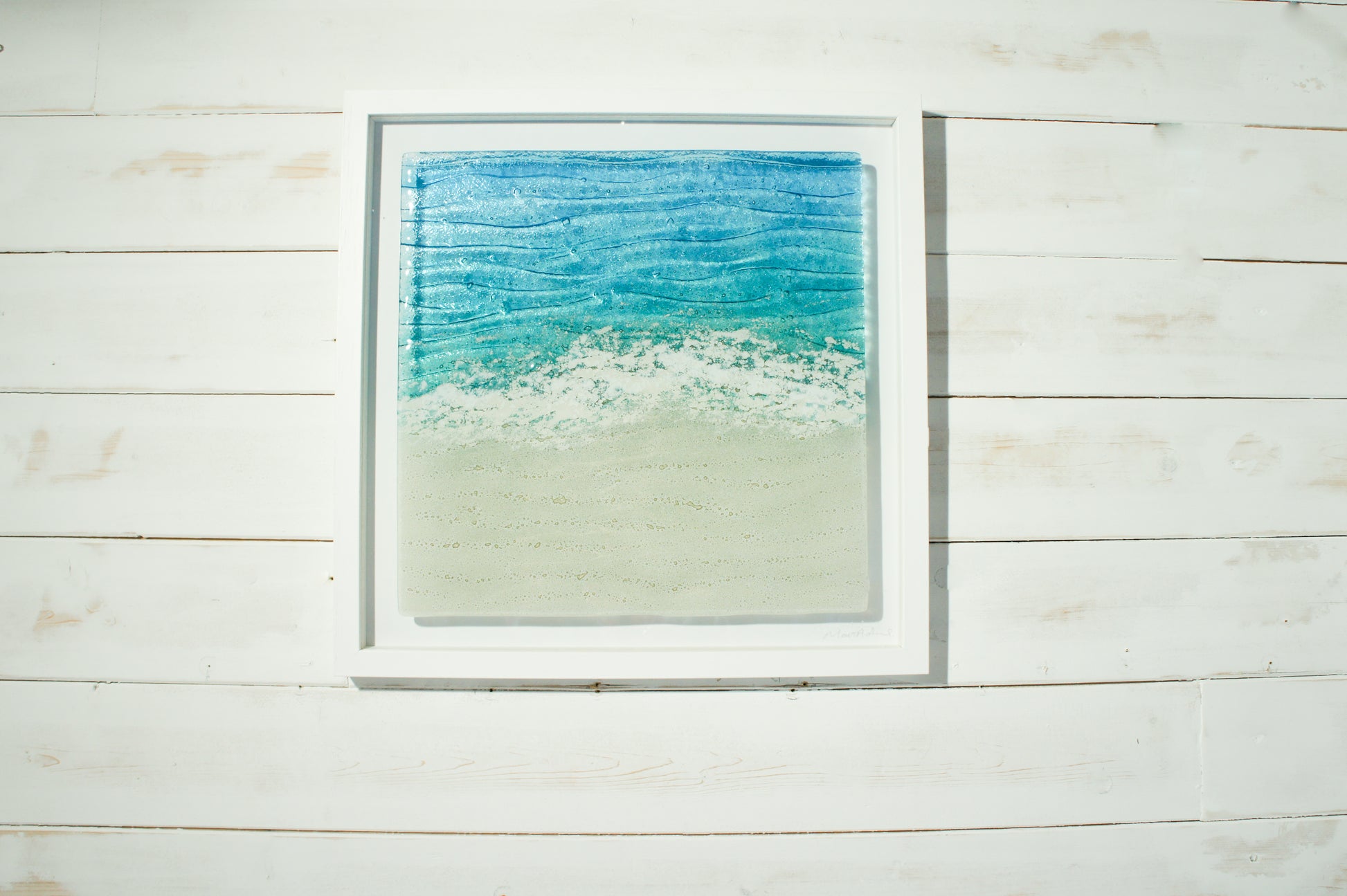 Paradise Large Square Sea Glass Beach Wall Art Frame 45x45cm