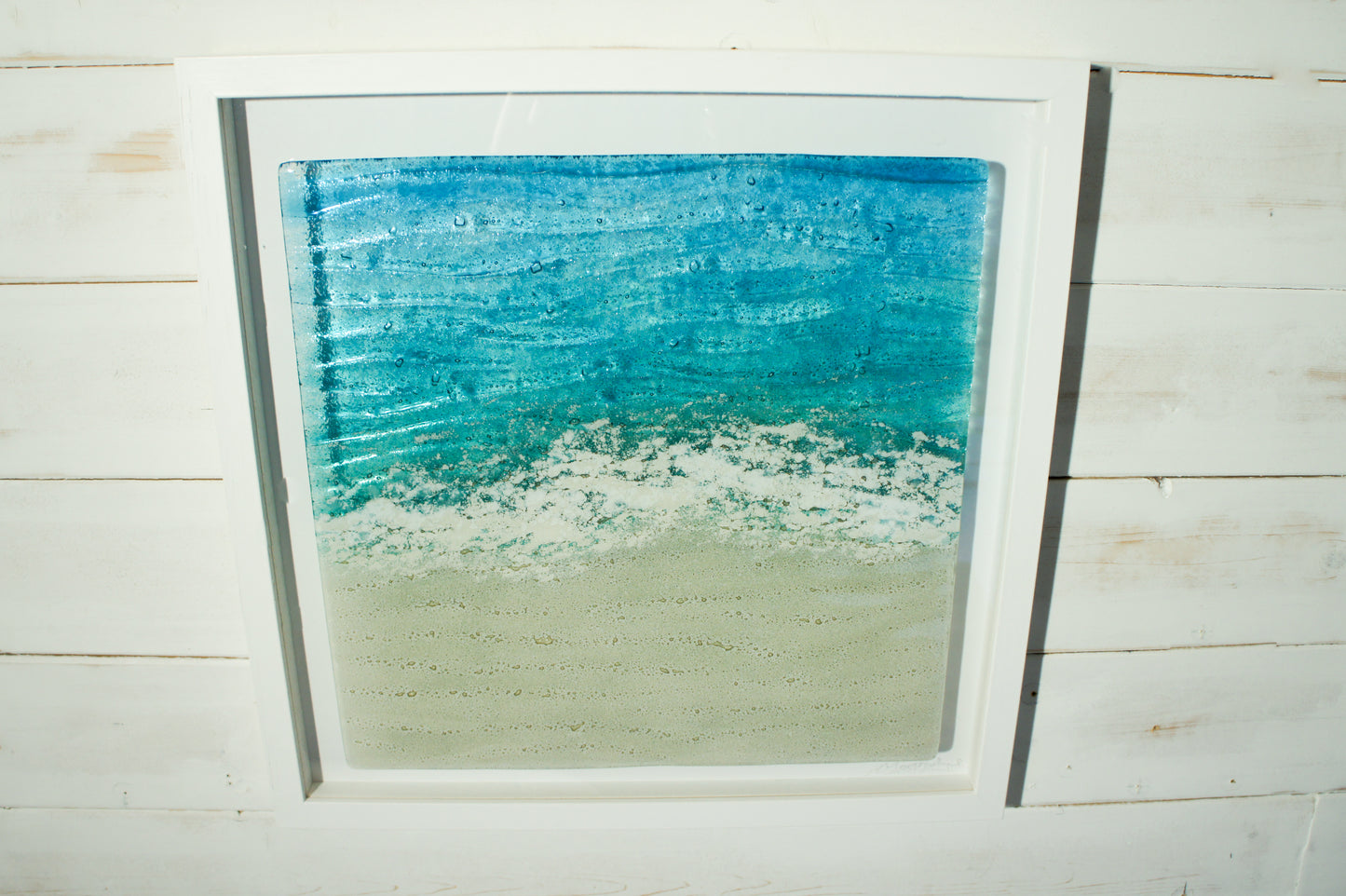 Paradise Large Square Sea Glass Beach Wall Art Frame 45x45cm
