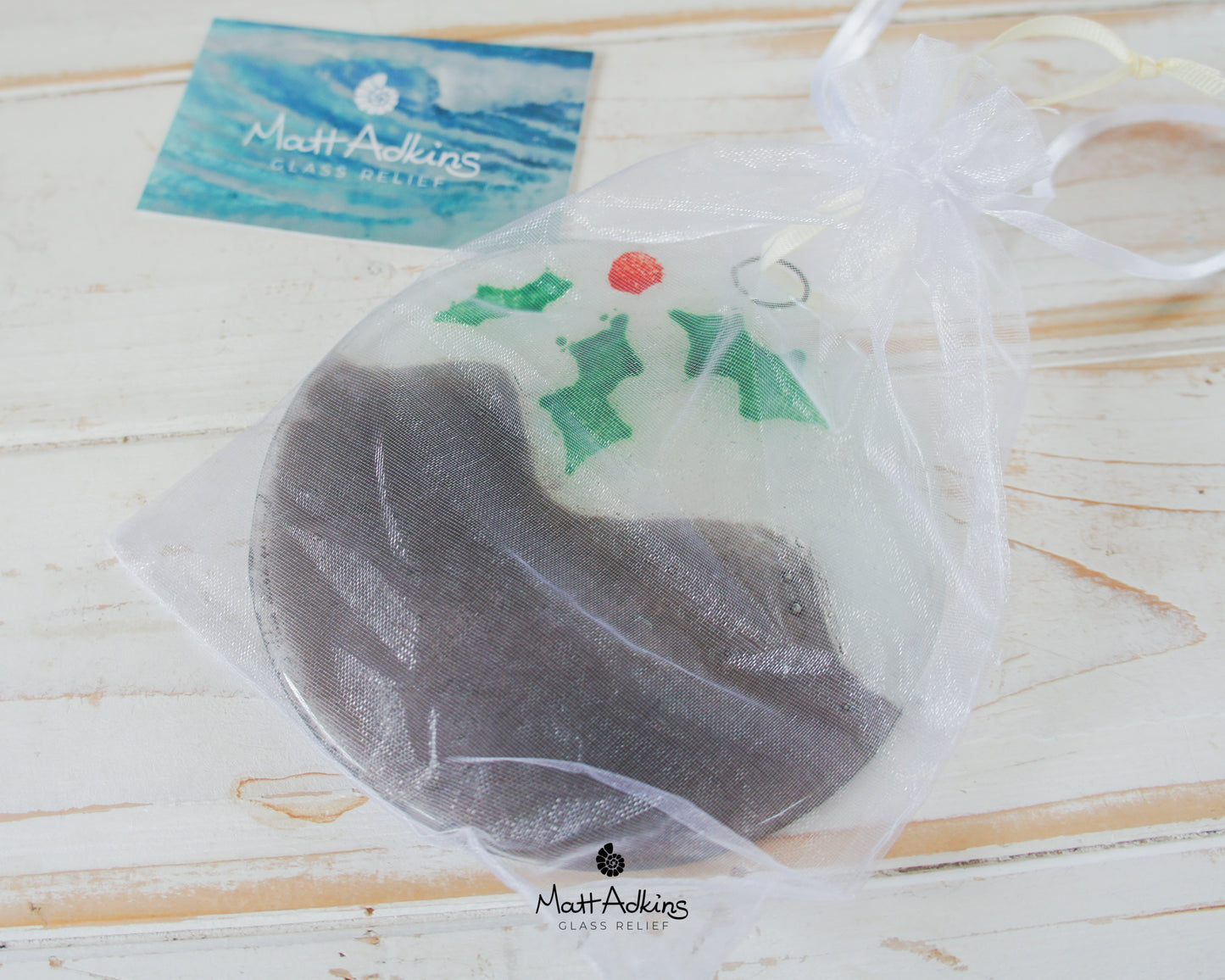 Christmas Pudding Suncatcher - 12cm(5") with ribbon and organza bag