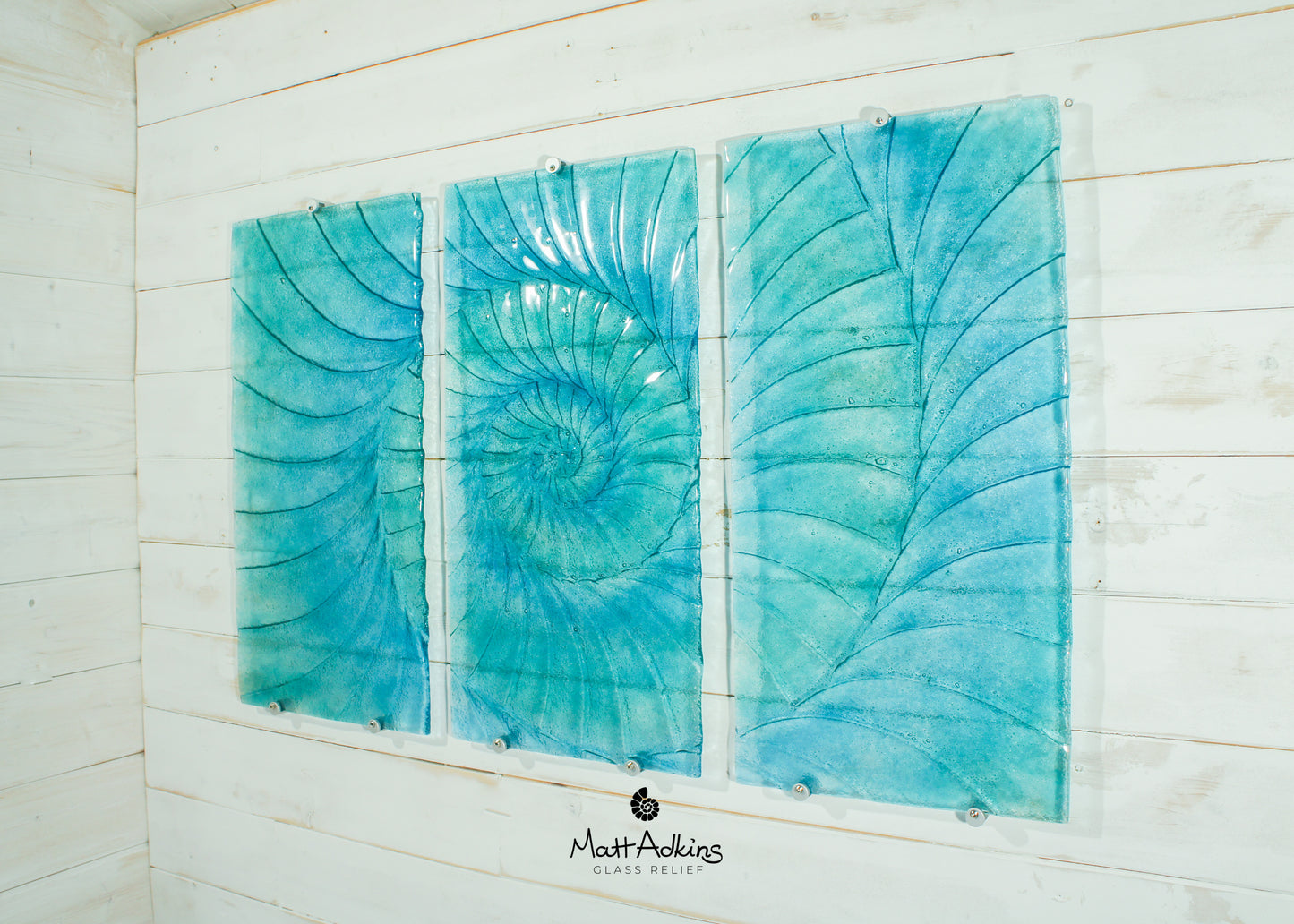 glass wall art nautilus large triptych