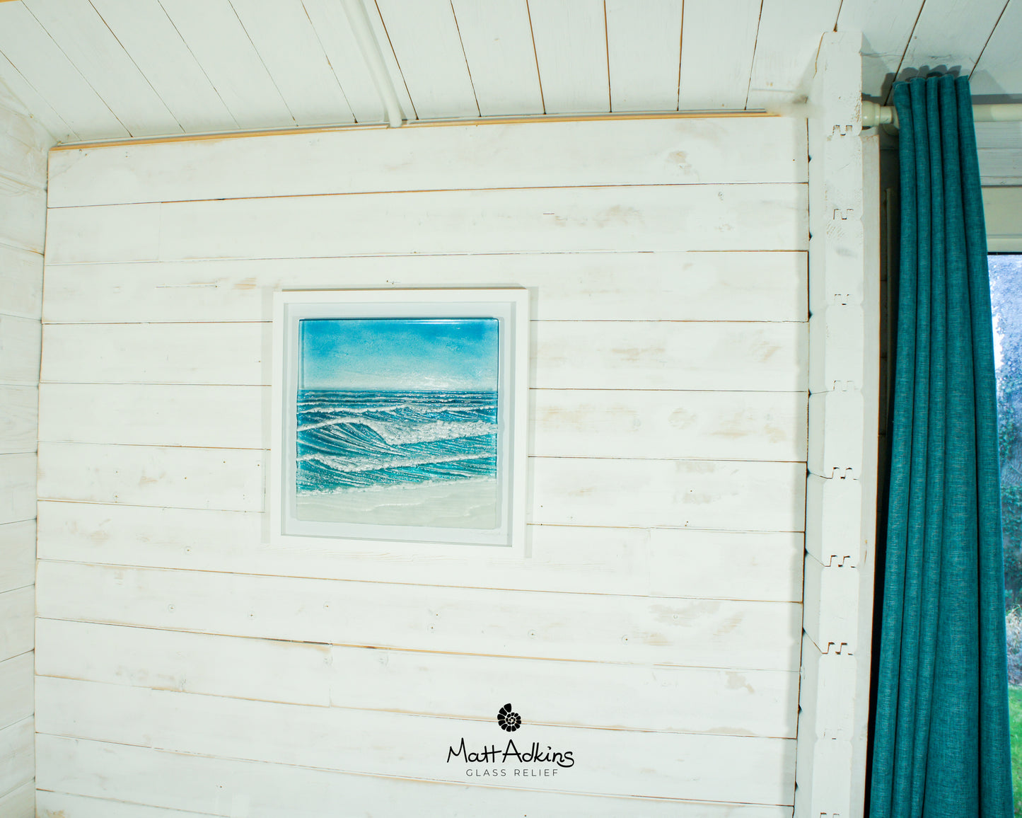 Fused Glass Wall Art Square Frame Wave - 45x45cm