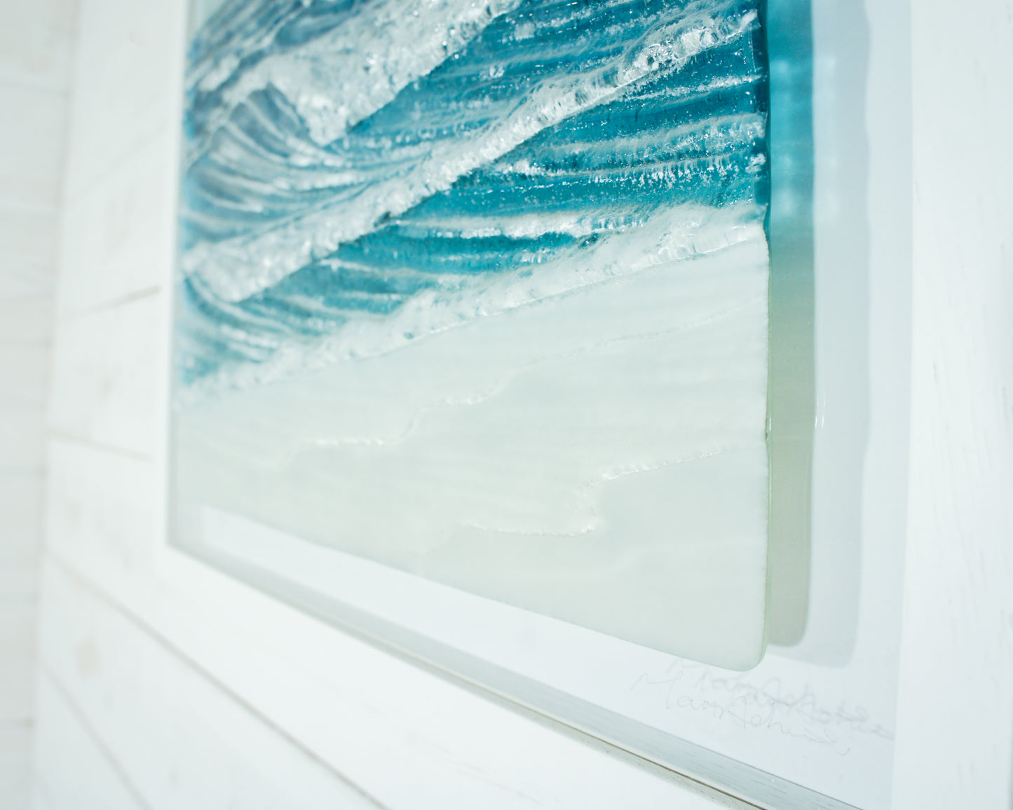 Fused Glass Wall Art Square Frame Wave - 45x45cm