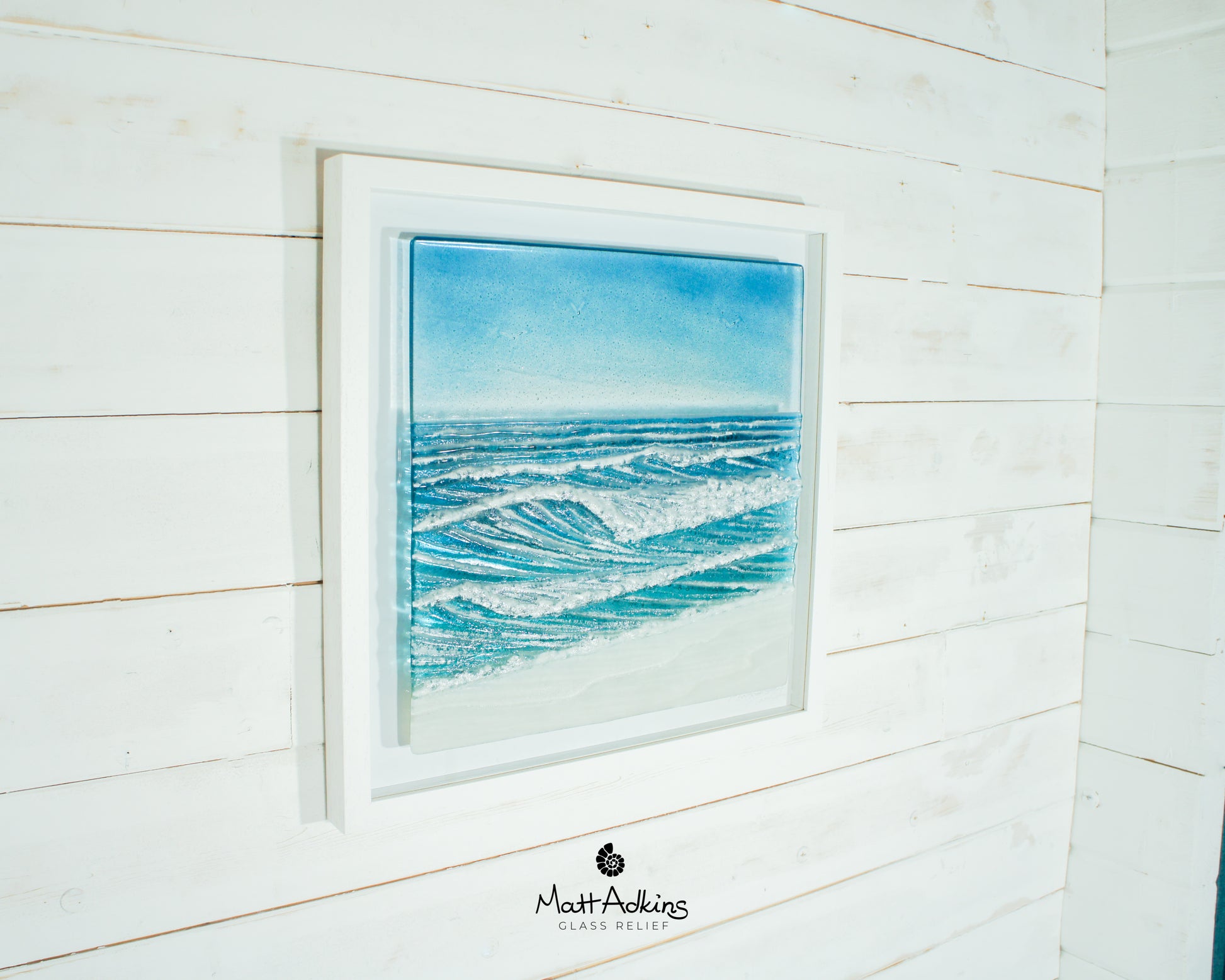 Fused Glass Wall Art Square Frame Wave - 45x45cm