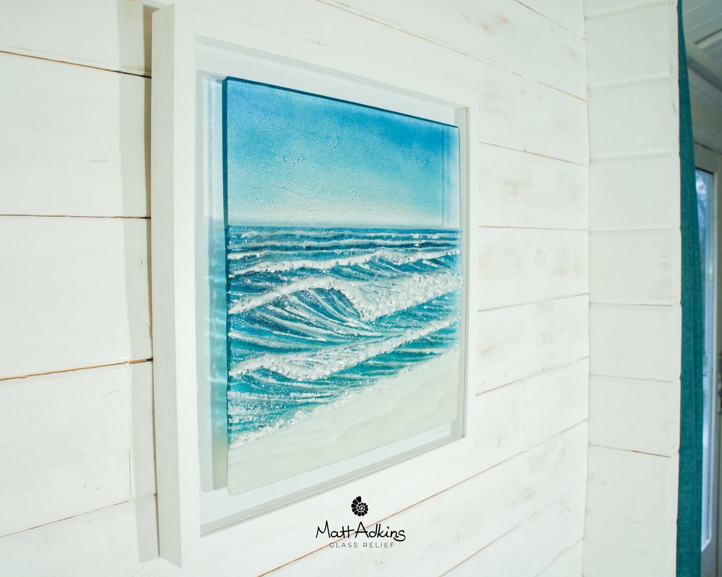 Fused Glass Wall Art Square Frame Wave - 45x45cm