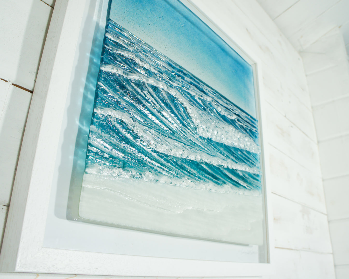 Fused Glass Wall Art Square Frame Wave - 45x45cm